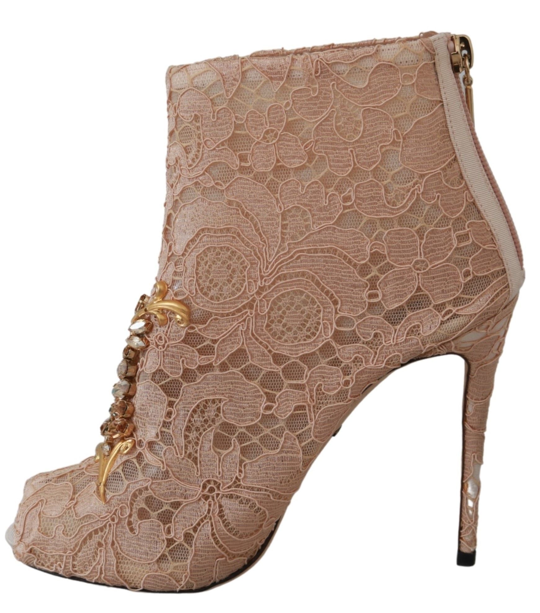 Dolce & Gabbana Pink Crystal Lace Booties Stilettos Shoes | Regal Royce