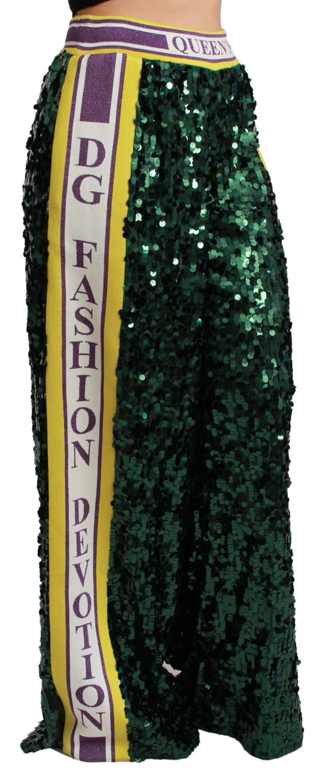 Dolce & Gabbana Green Sequin Trousers Queens Angel Pants | Regal Royce