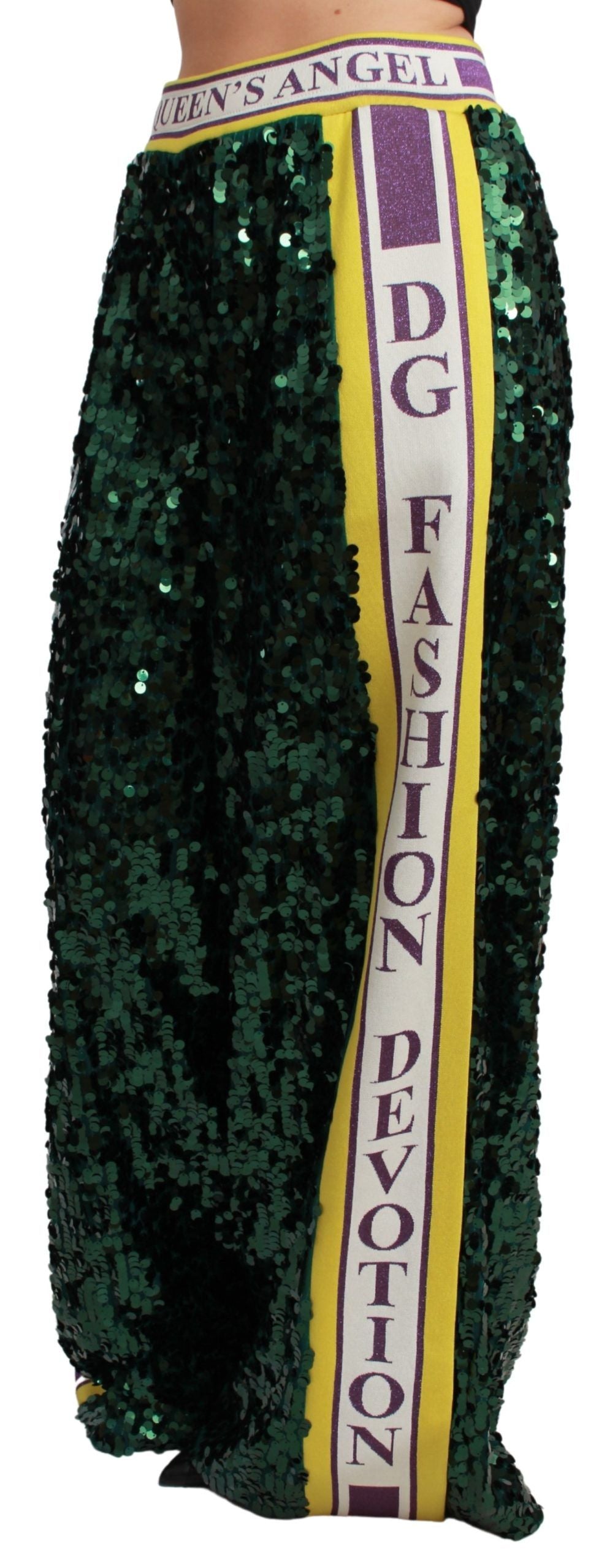 Dolce & Gabbana Green Sequin Trousers Queens Angel Pants | Regal Royce