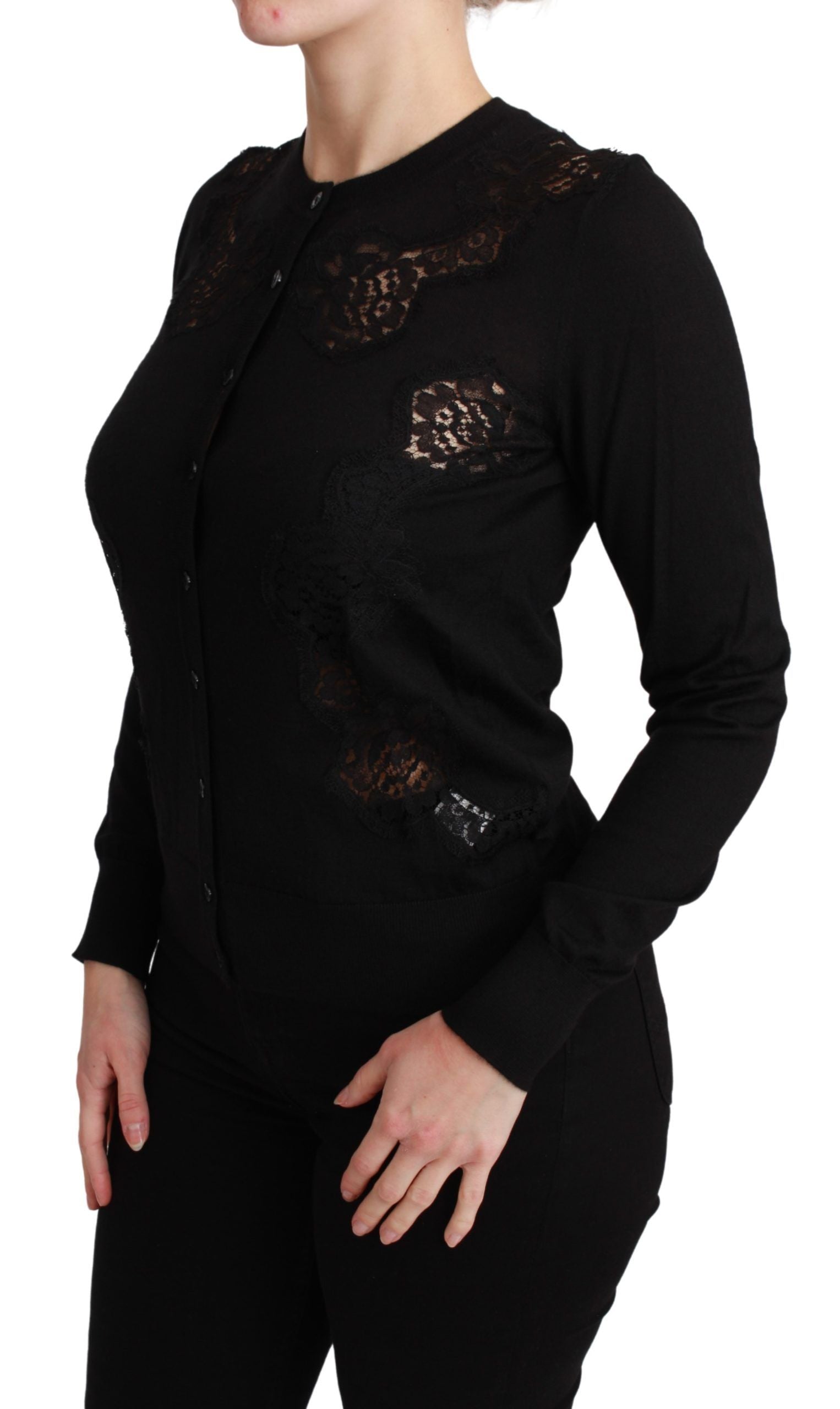 Dolce & Gabbana Black Cashmere Lace Cardigan Sweater | Regal Royce