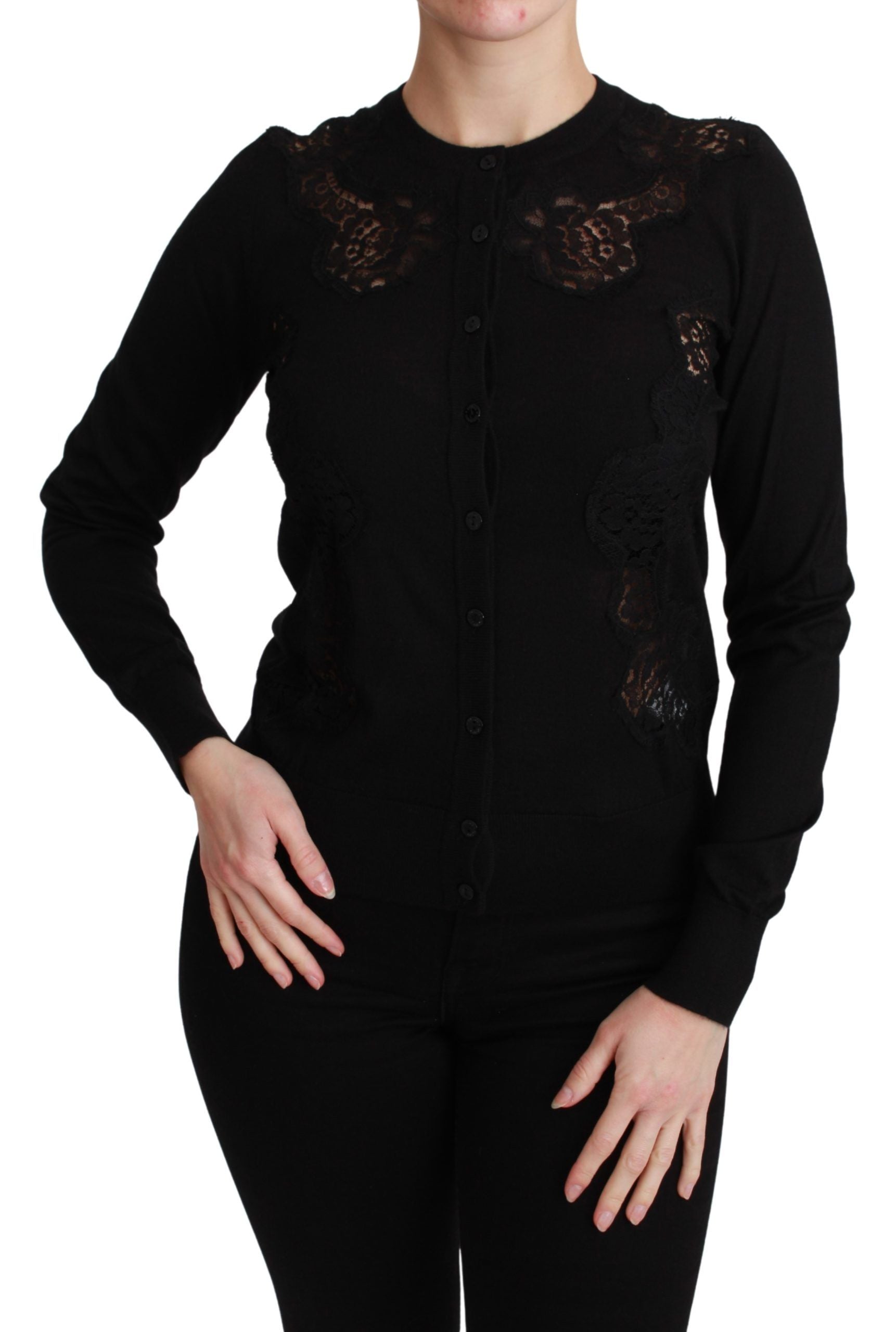 Dolce & Gabbana Black Cashmere Lace Cardigan Sweater | Regal Royce