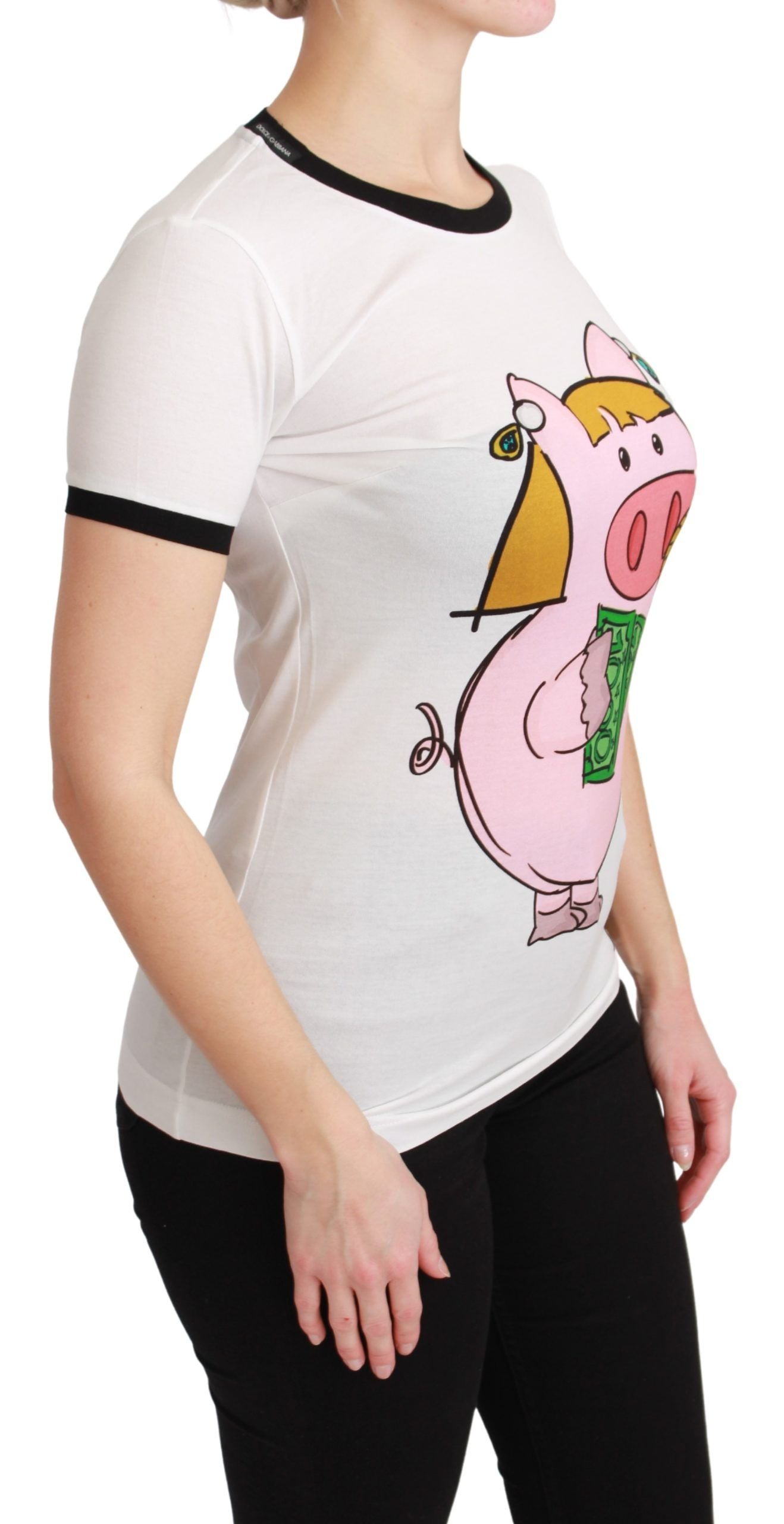 Dolce & Gabbana White YEAR OF THE PIG Top Cotton T-shirt | Regal Royce