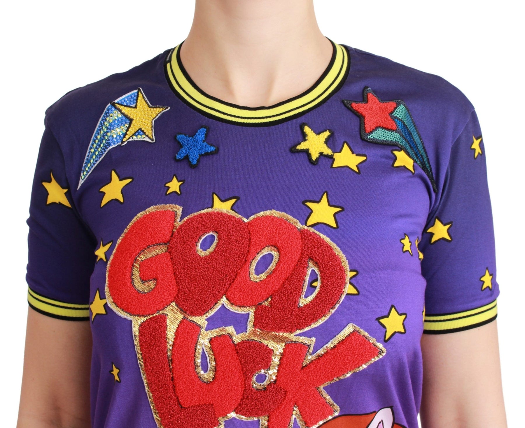 Dolce & Gabbana Purple YEAR OF THE PIG Top Cotton T-shirt | Regal Royce