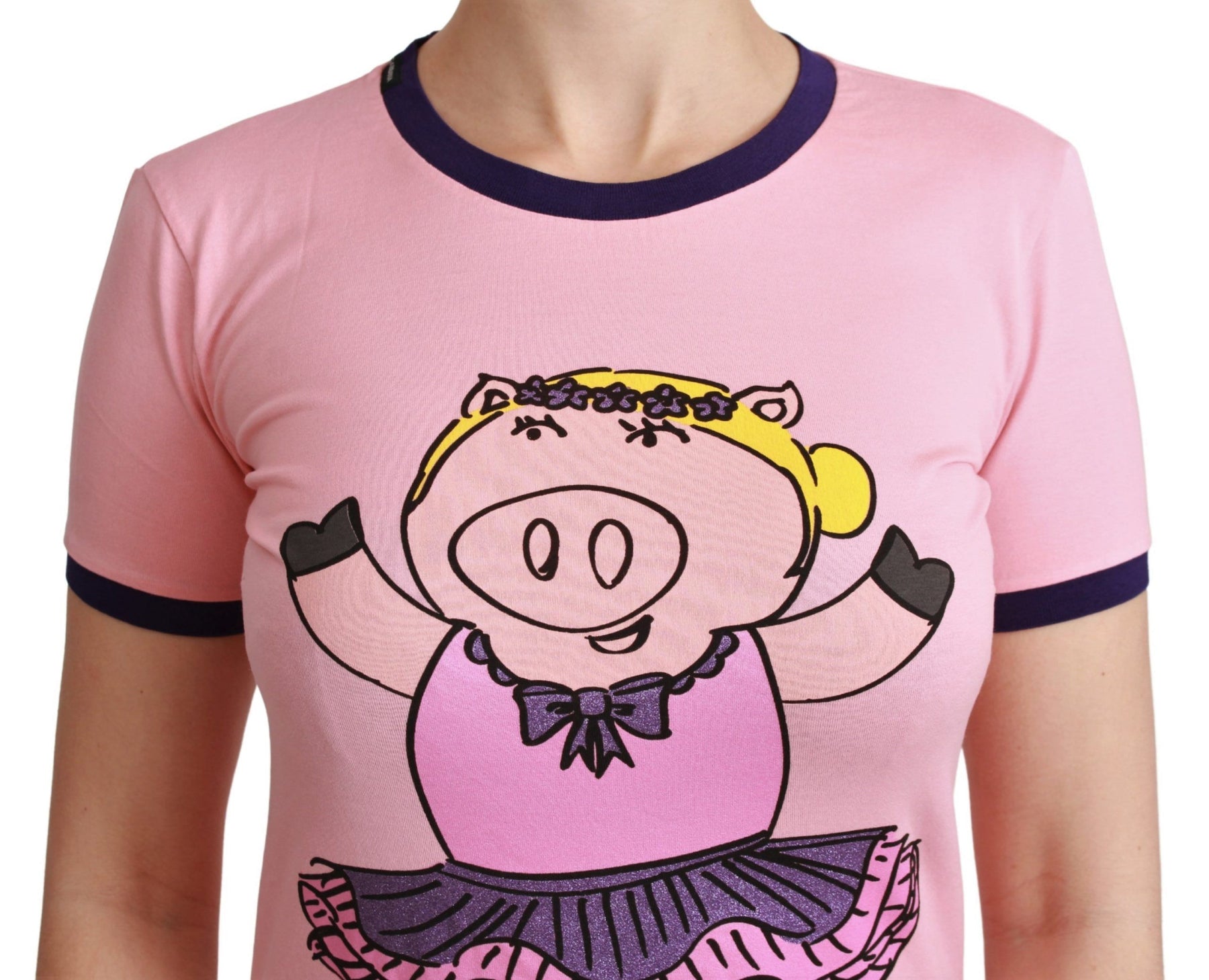 Dolce & Gabbana Pink YEAR OF THE PIG Top Cotton T-shirt | Regal Royce