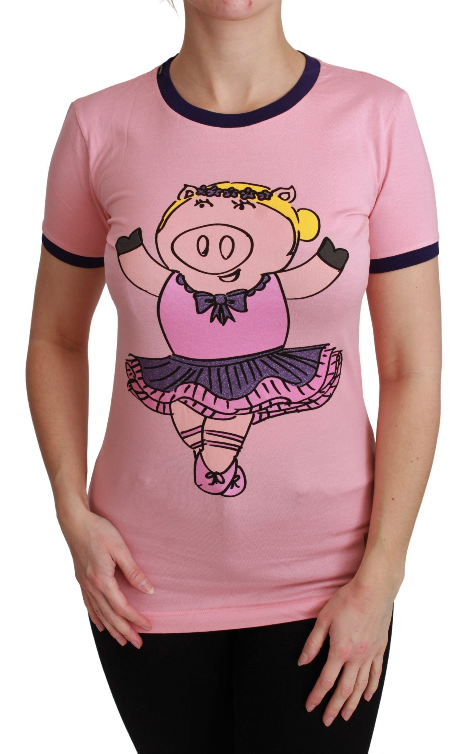 Dolce & Gabbana Pink YEAR OF THE PIG Top Cotton T-shirt | Regal Royce