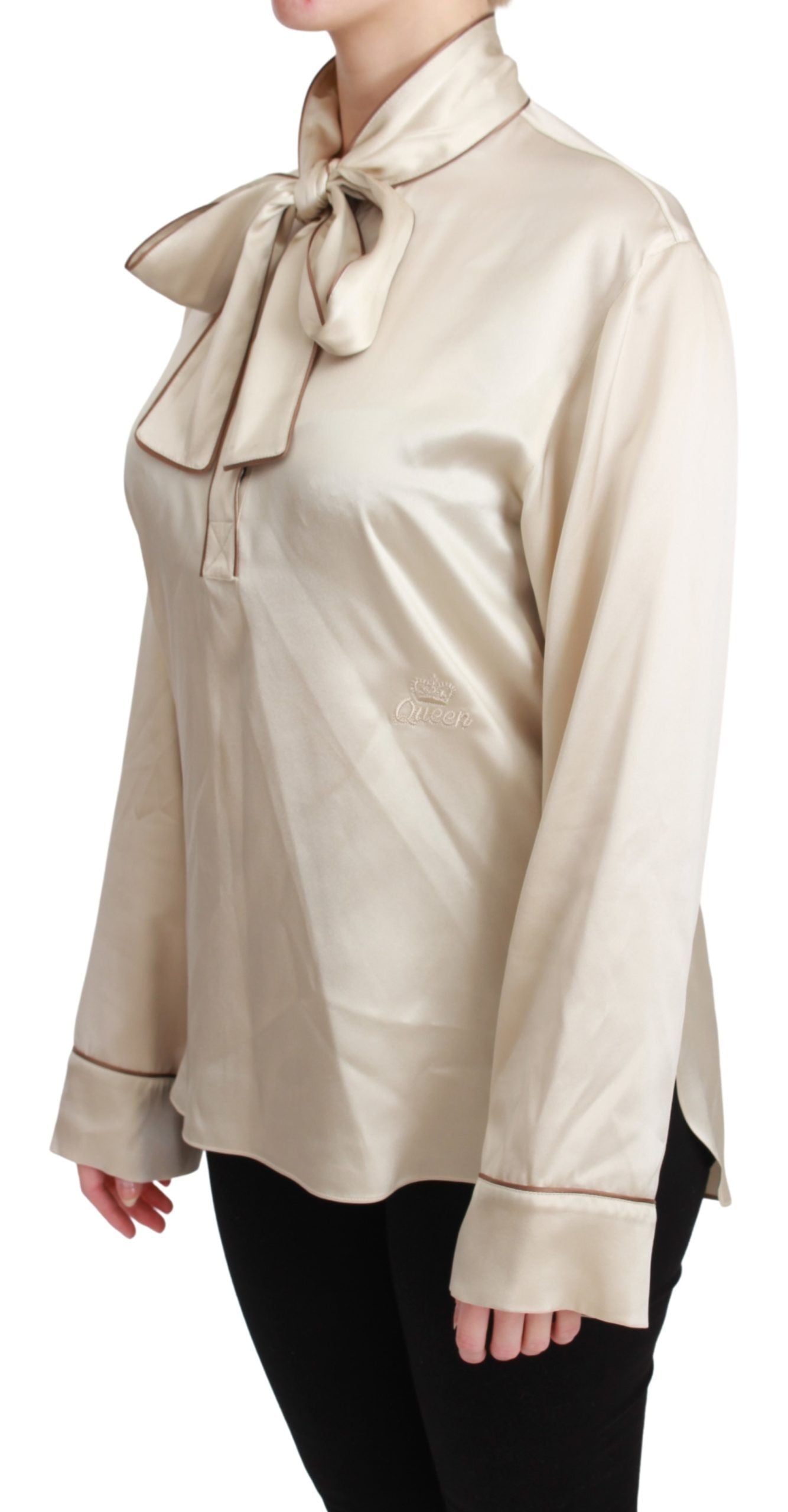 Dolce & Gabbana Beige Sleeve Top Queen Silk Satin Blouse | Regal Royce