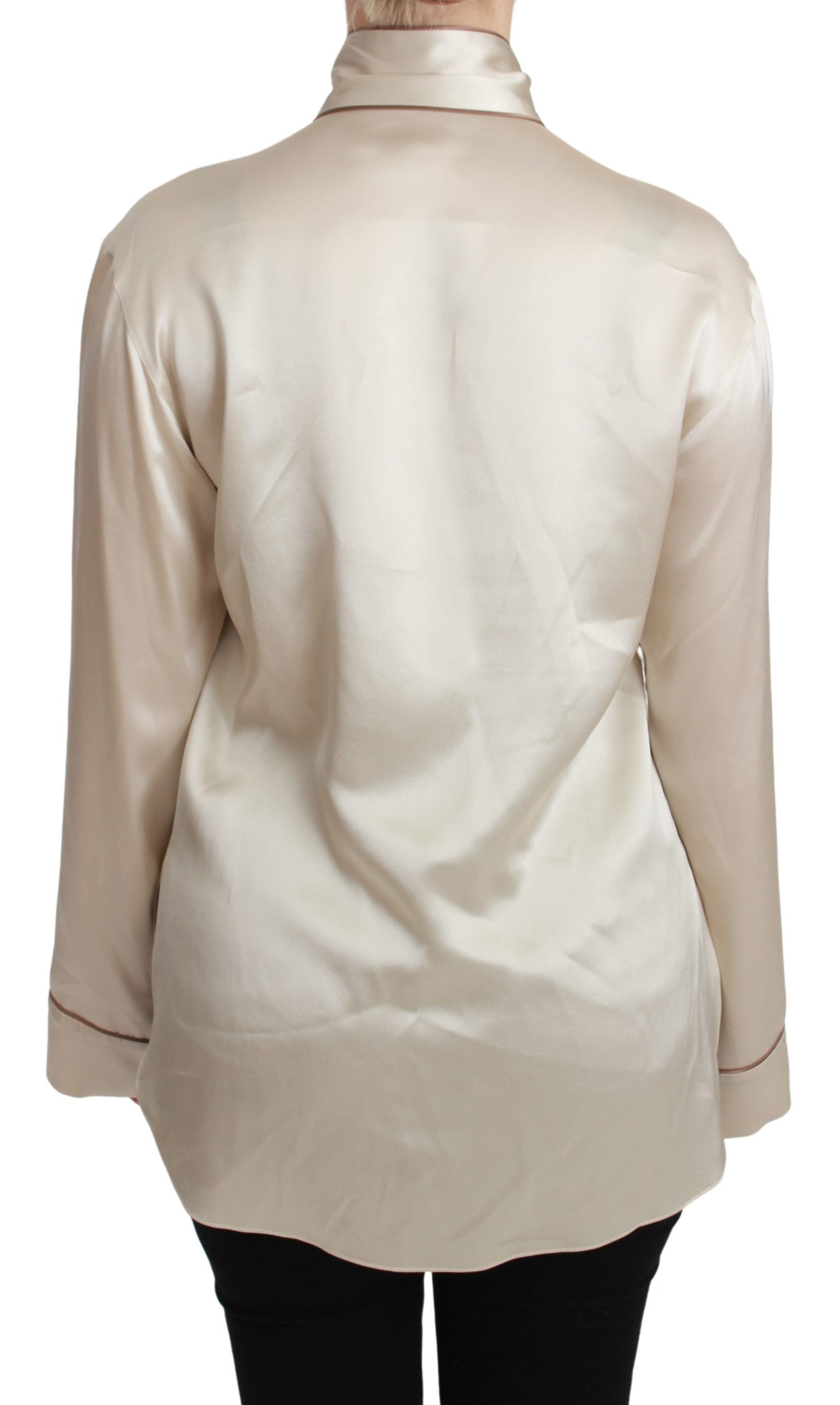 Dolce & Gabbana Beige Sleeve Top Queen Silk Satin Blouse | Regal Royce