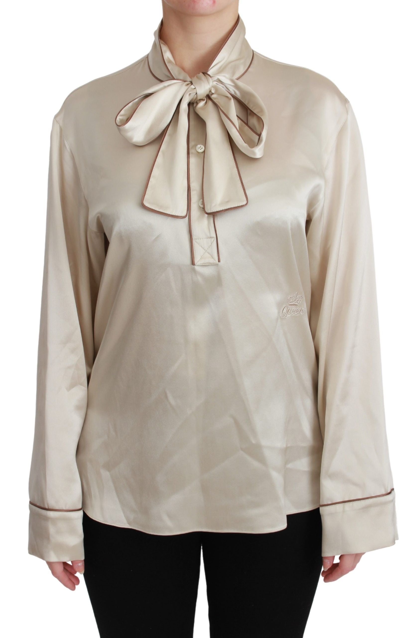 Dolce & Gabbana Beige Sleeve Top Queen Silk Satin Blouse | Regal Royce