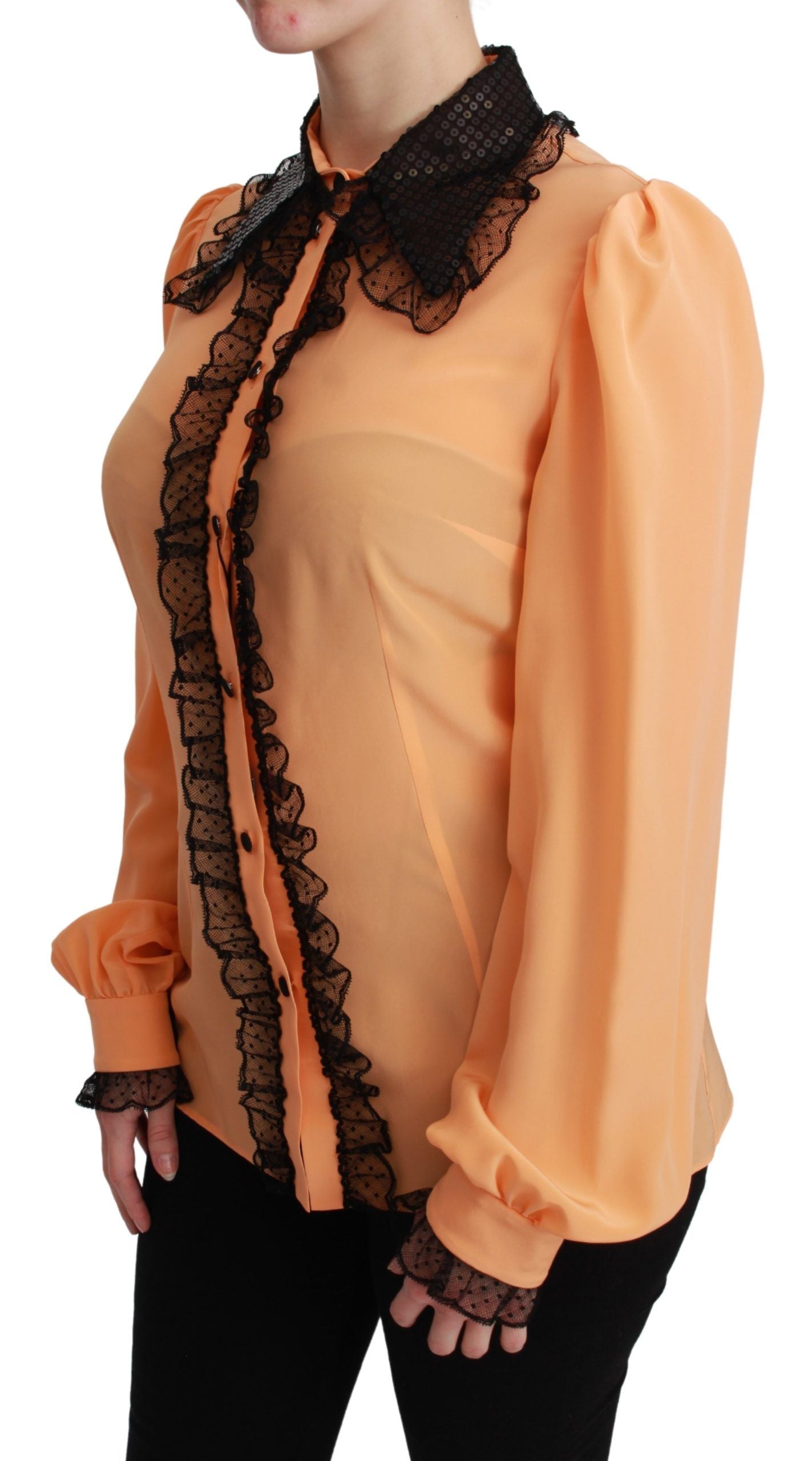 Dolce & Gabbana Yellow Silk Sequin Lace Blouse Shirt | Regal Royce