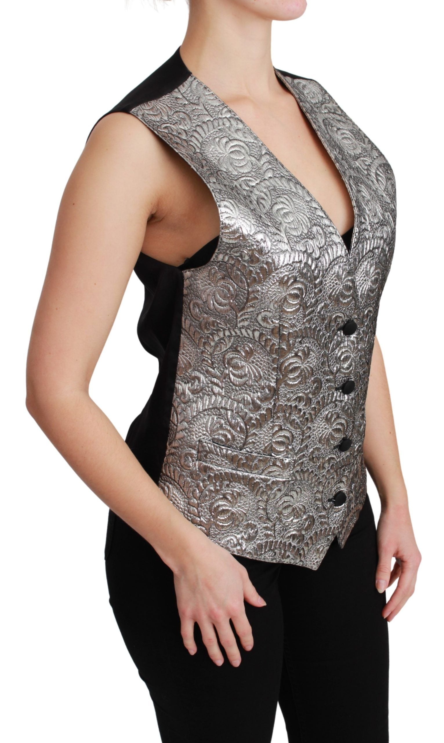 Dolce & Gabbana Silver Brocade Sleeveless Metallic Top | Regal Royce