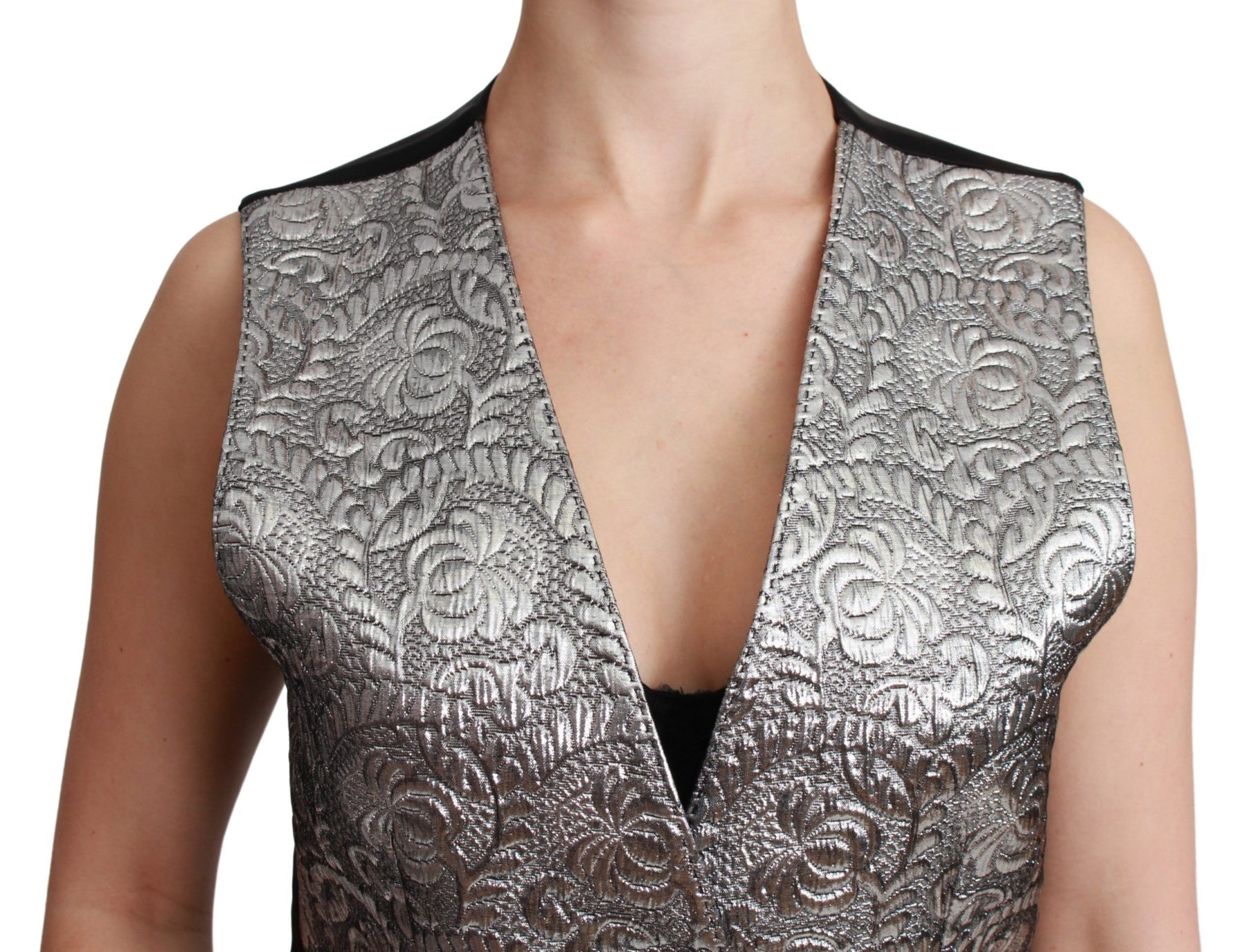 Dolce & Gabbana Silver Brocade Sleeveless Metallic Top | Regal Royce