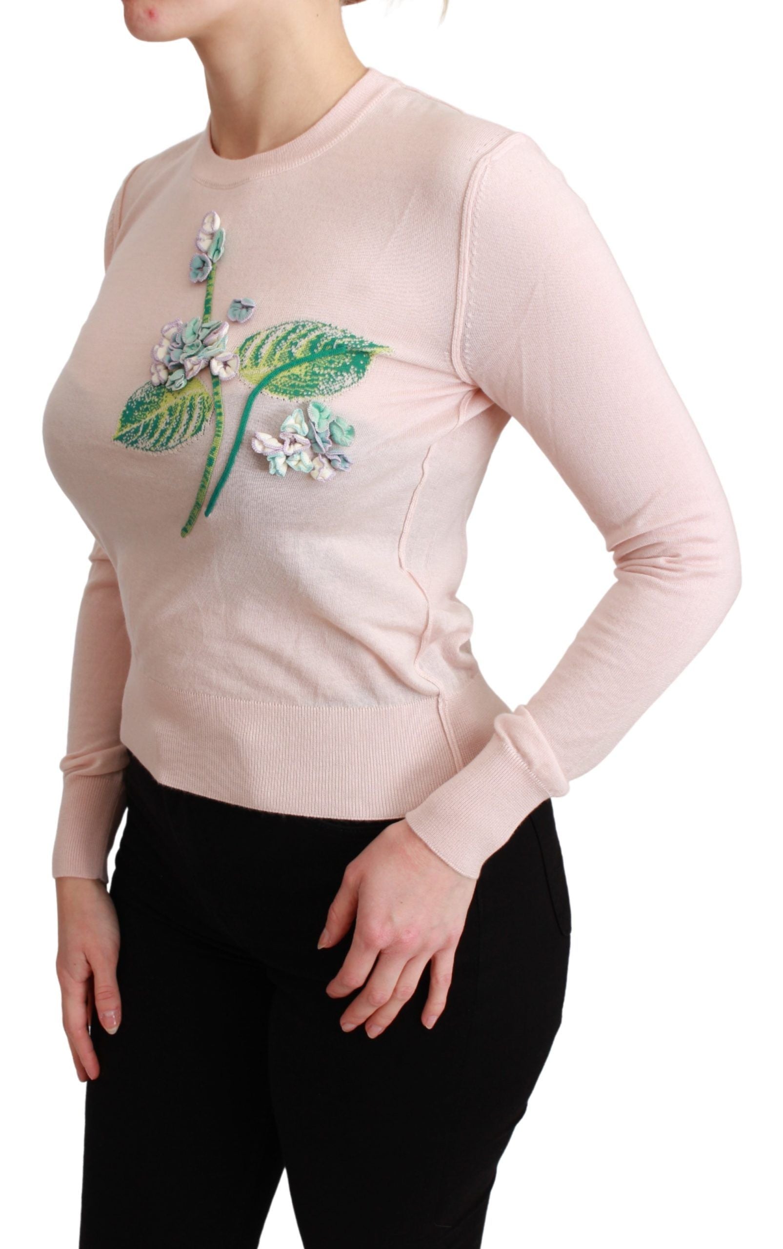 Dolce & Gabbana Pink Floral Silk Cashmere Pullover Sweater | Regal Royce