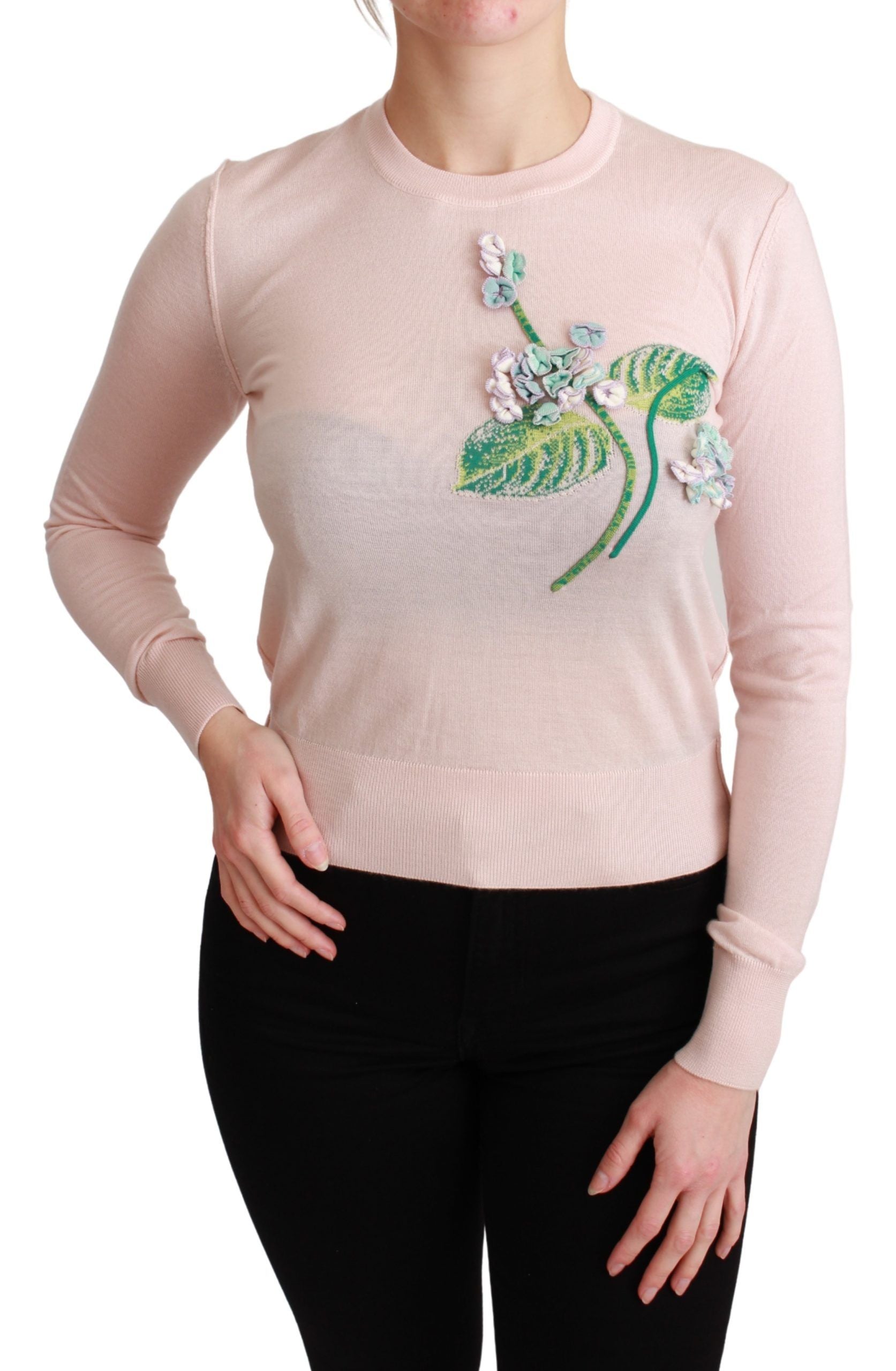 Dolce & Gabbana Pink Floral Silk Cashmere Pullover Sweater | Regal Royce