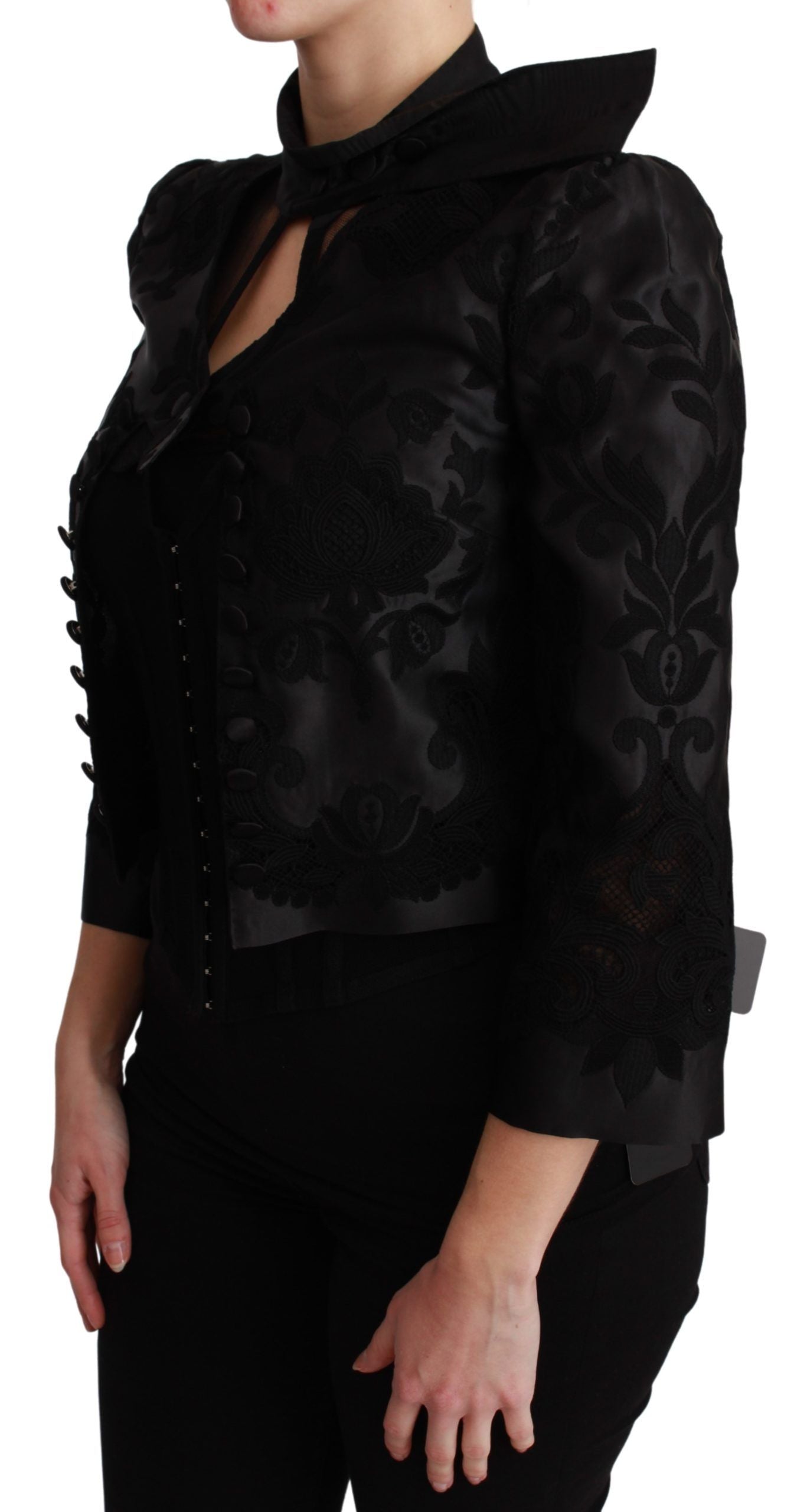 Dolce & Gabbana Black Floral Jacquard Blazer Silk Jacket | Regal Royce
