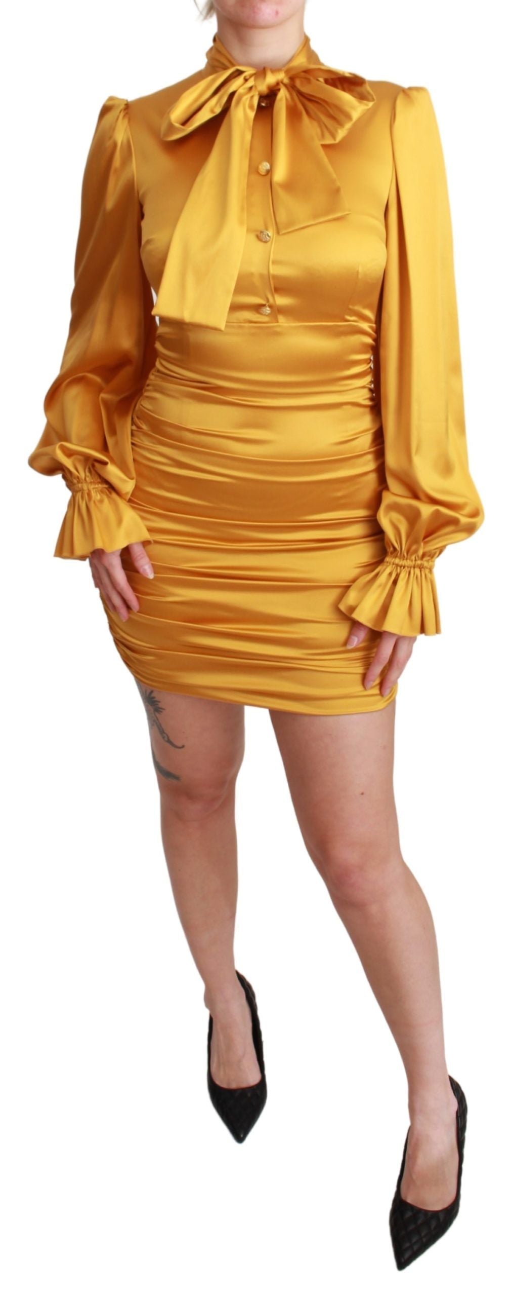 Dolce & Gabbana Yellow Silk Stretch Sheath Bodycon Mini Dress | Regal Royce