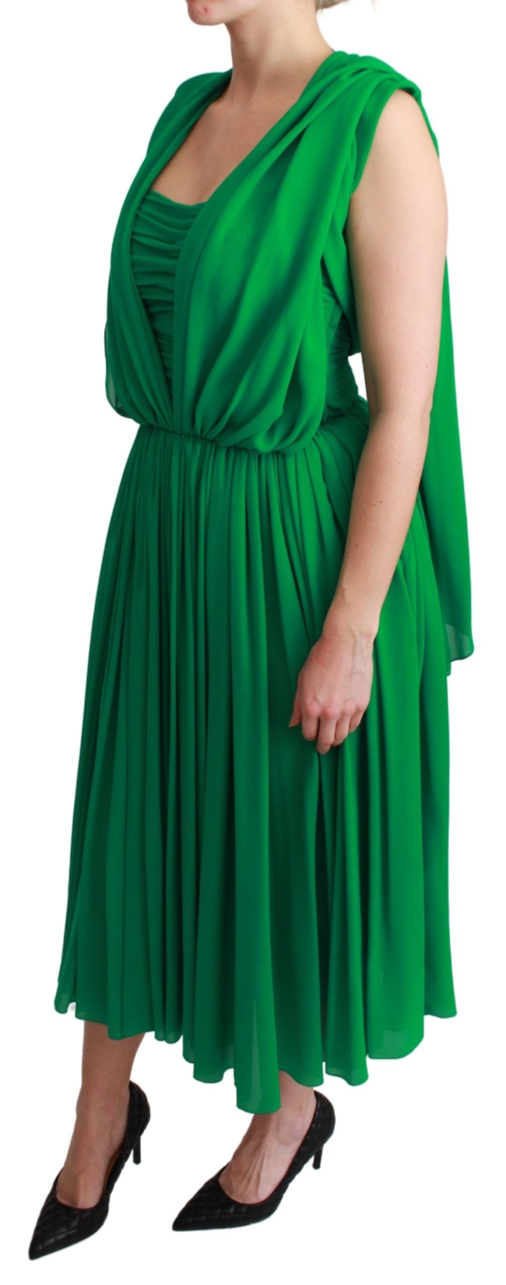 Dolce & Gabbana 100% Silk Green Sleeveless Pleated Maxi Dress | Regal Royce