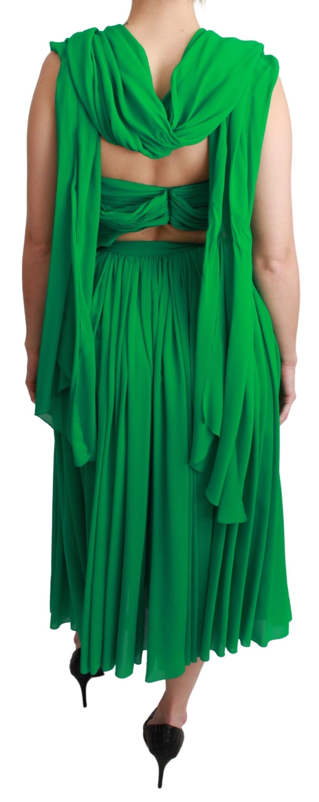 Dolce & Gabbana 100% Silk Green Sleeveless Pleated Maxi Dress | Regal Royce