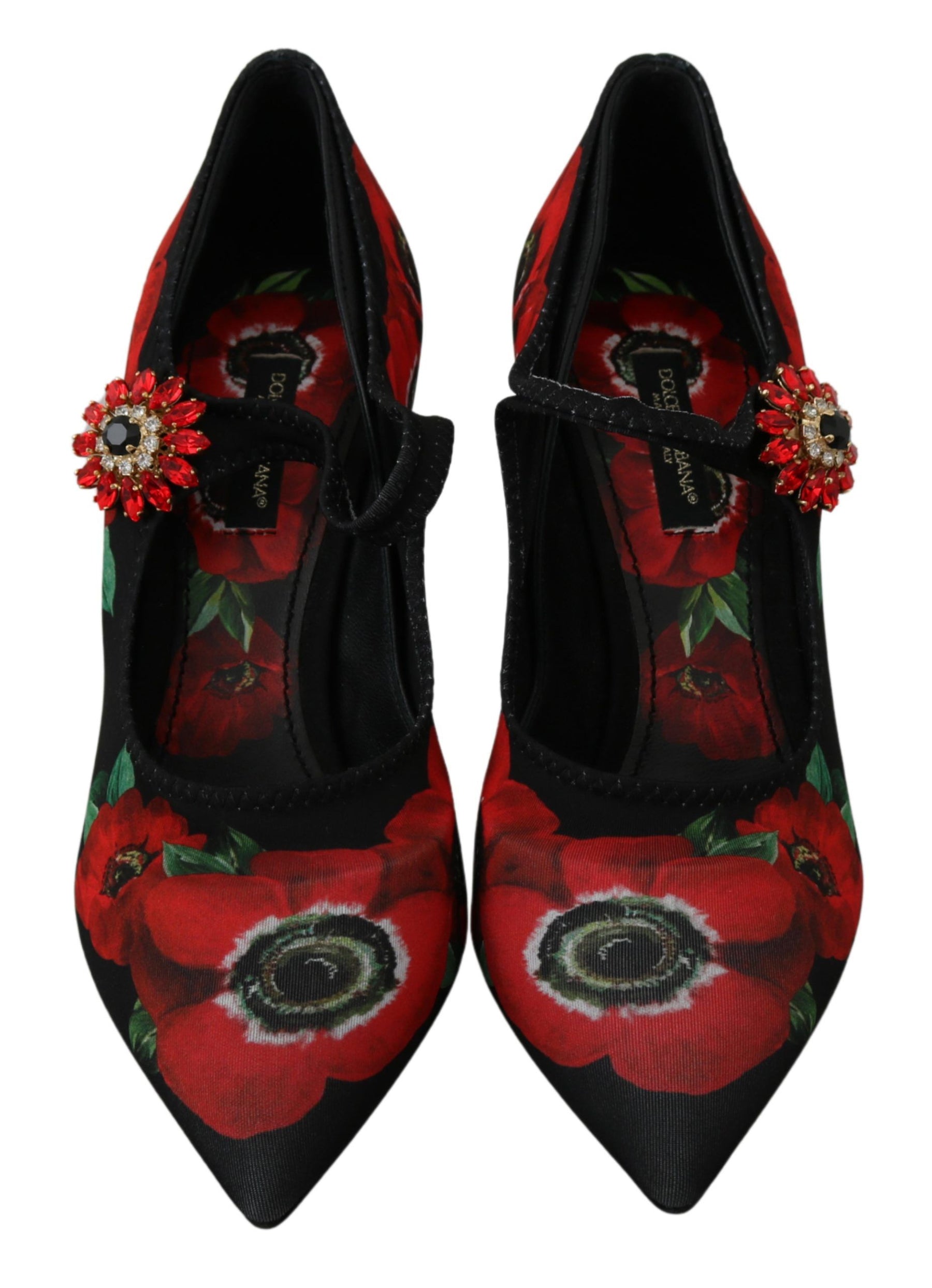 Dolce & Gabbana Black Red Floral Mary Janes Pumps Shoes | Regal Royce