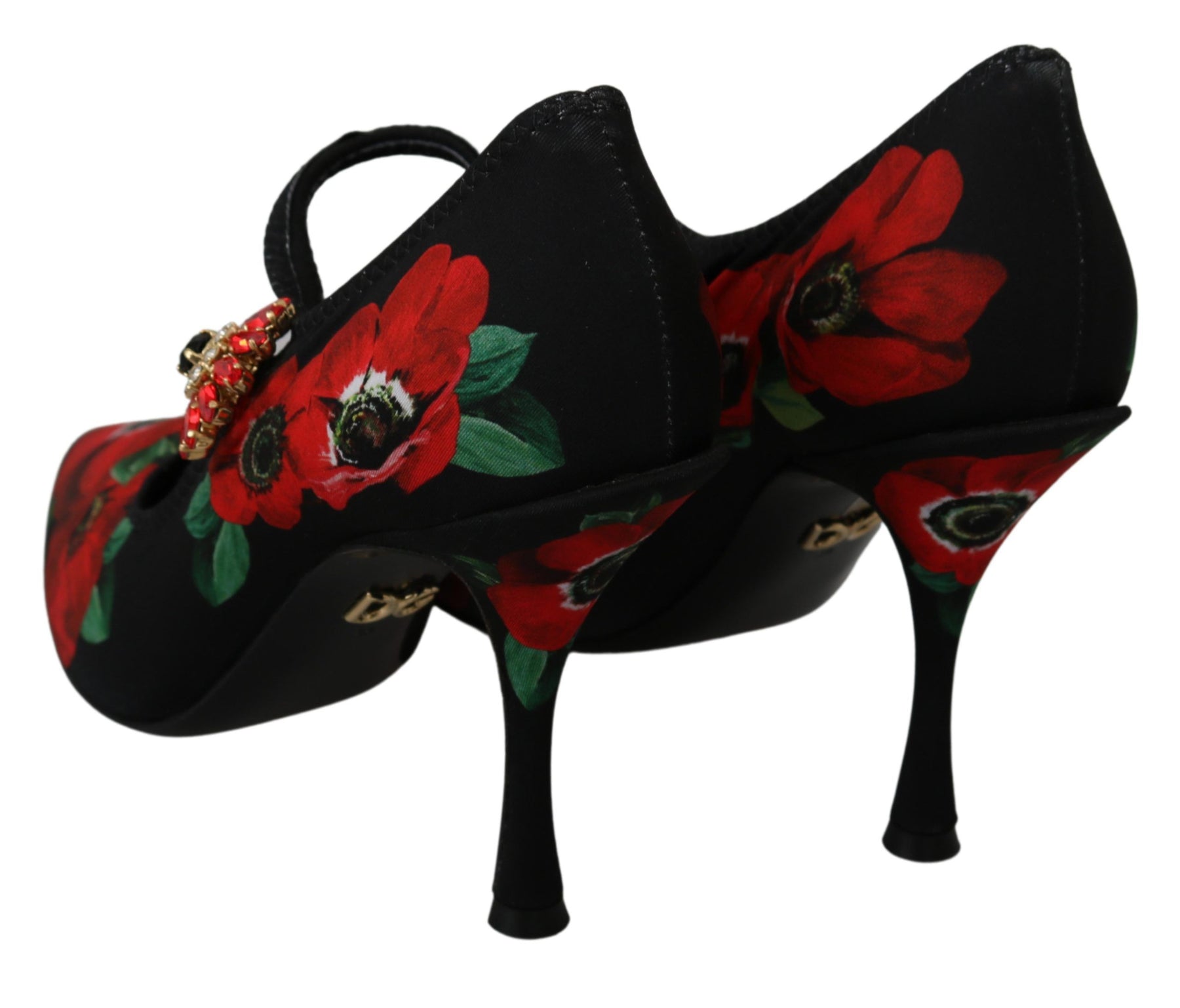 Dolce & Gabbana Black Red Floral Mary Janes Pumps Shoes | Regal Royce