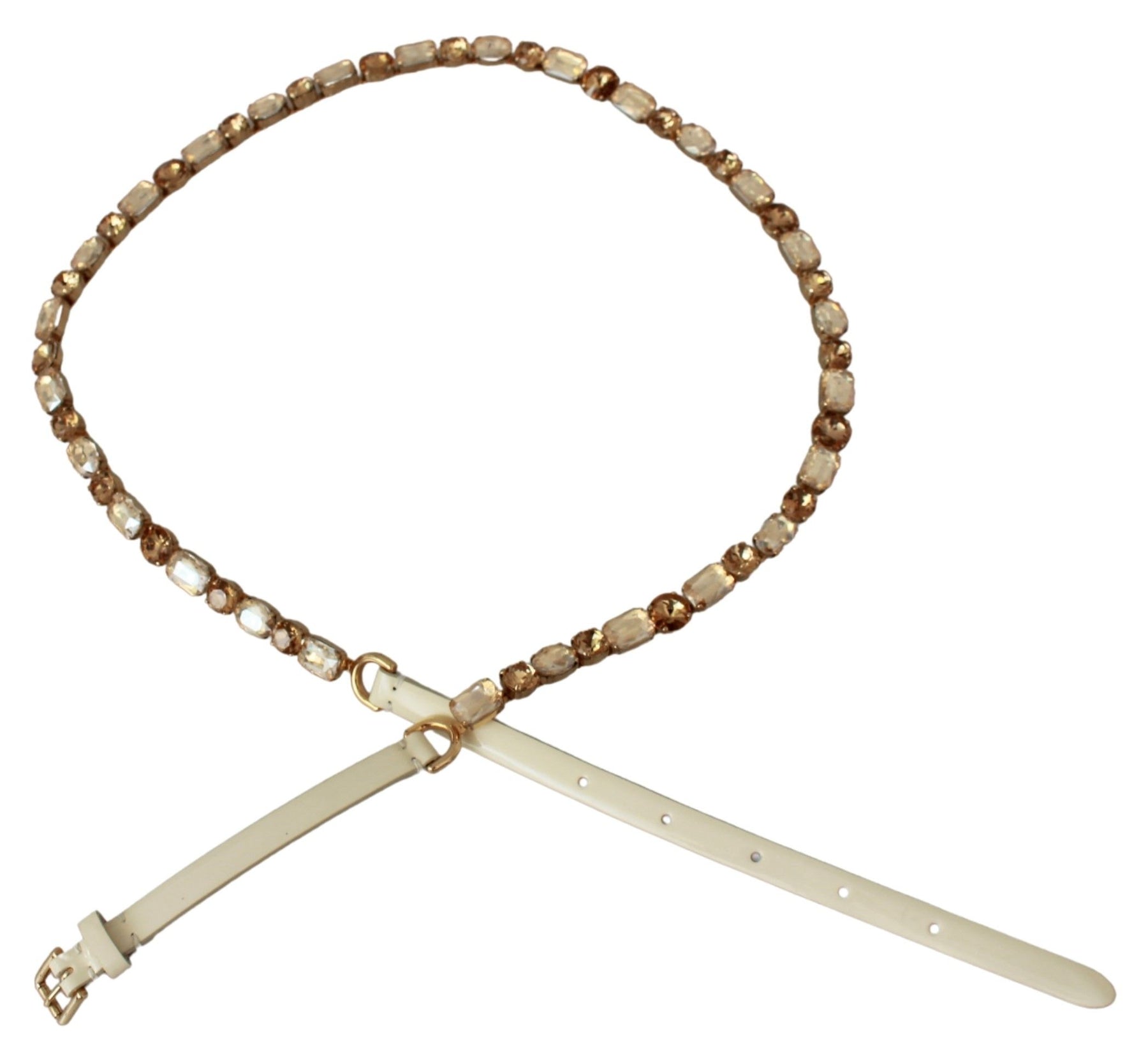 Dolce & Gabbana White Leather Crystals Waist Belt | Regal Royce