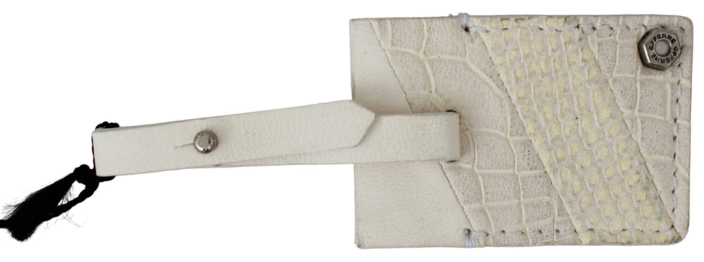 GF Ferre Beige Luggage Tag Branded Leather Patterned Keychain