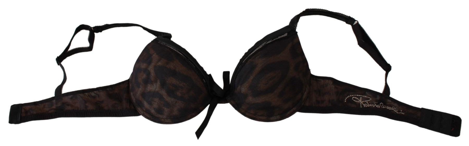 Roberto Cavalli Black Leopard Nylon Push Up Bra Underwear | Regal Royce
