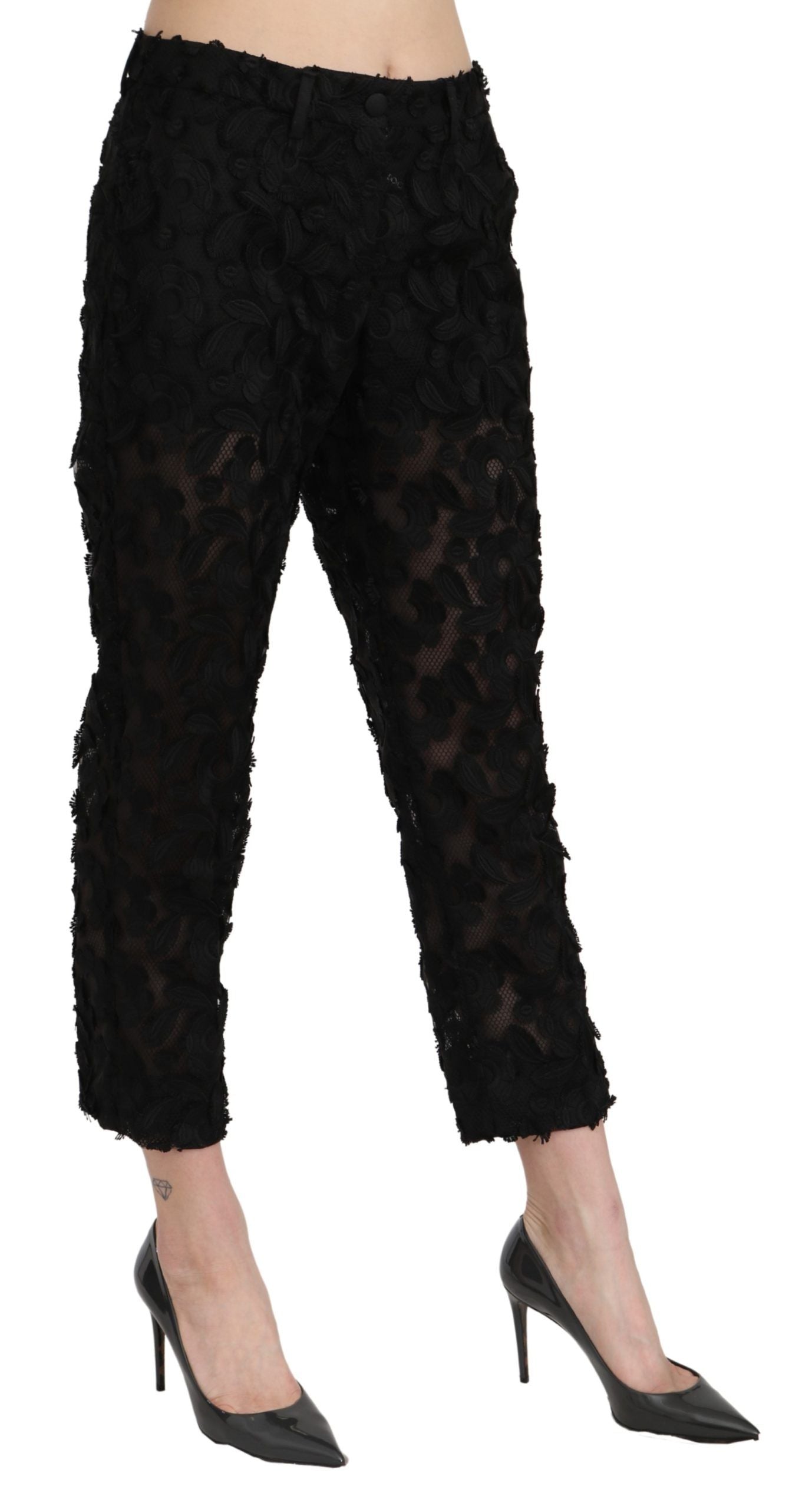 Dolce & Gabbana Black Lace Straight Cropped High Waist Pants | Regal Royce
