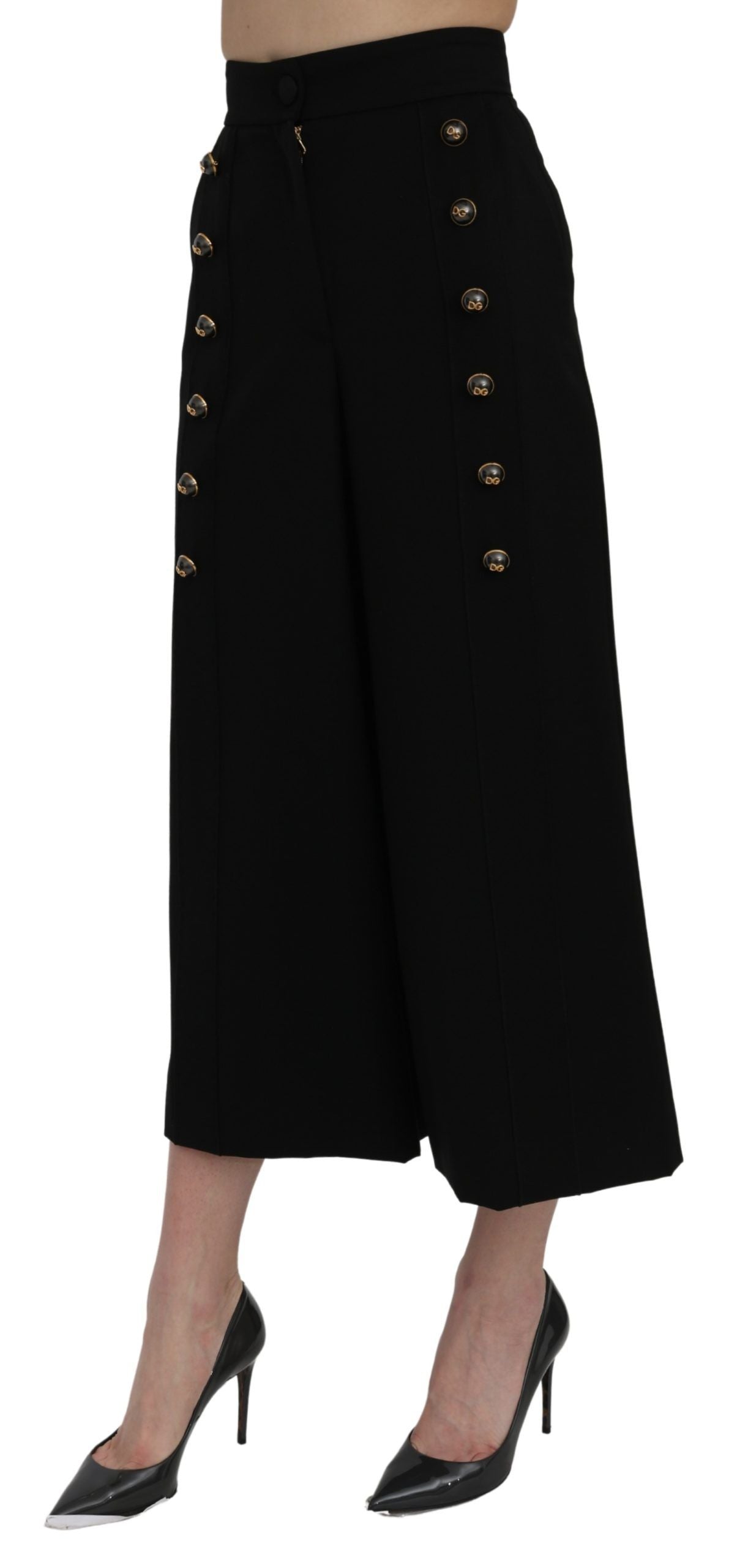 Dolce & Gabbana Black High Waist Wide Leg Cropped Pants | Regal Royce