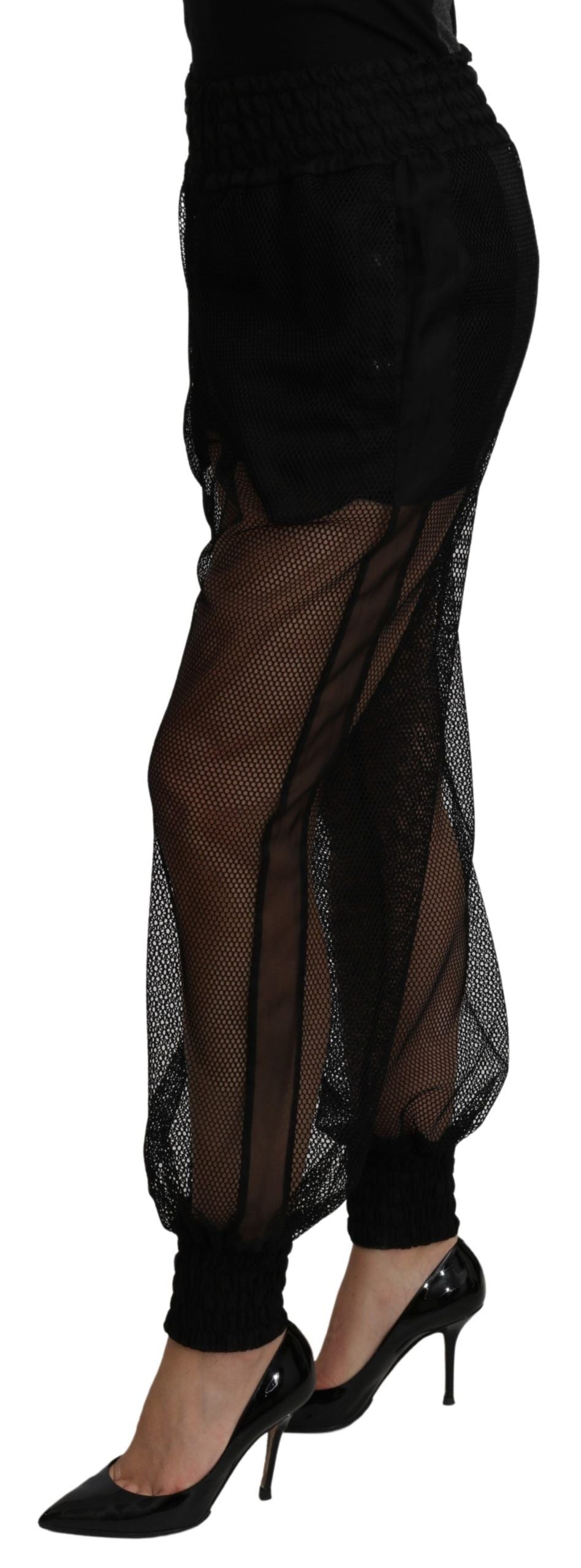 Dolce & Gabbana Black See Through Jogger Polyester Pants | Regal Royce