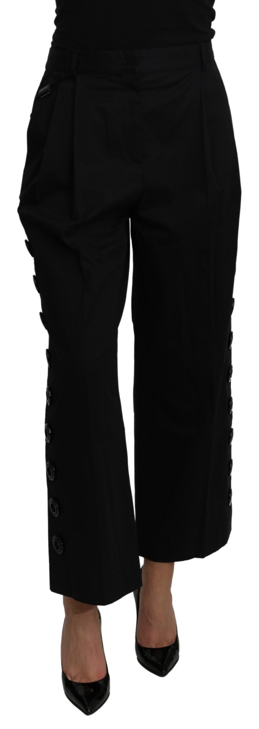 Dolce & Gabbana Black High Waist Cropped Cotton Stretch Pants | Regal Royce