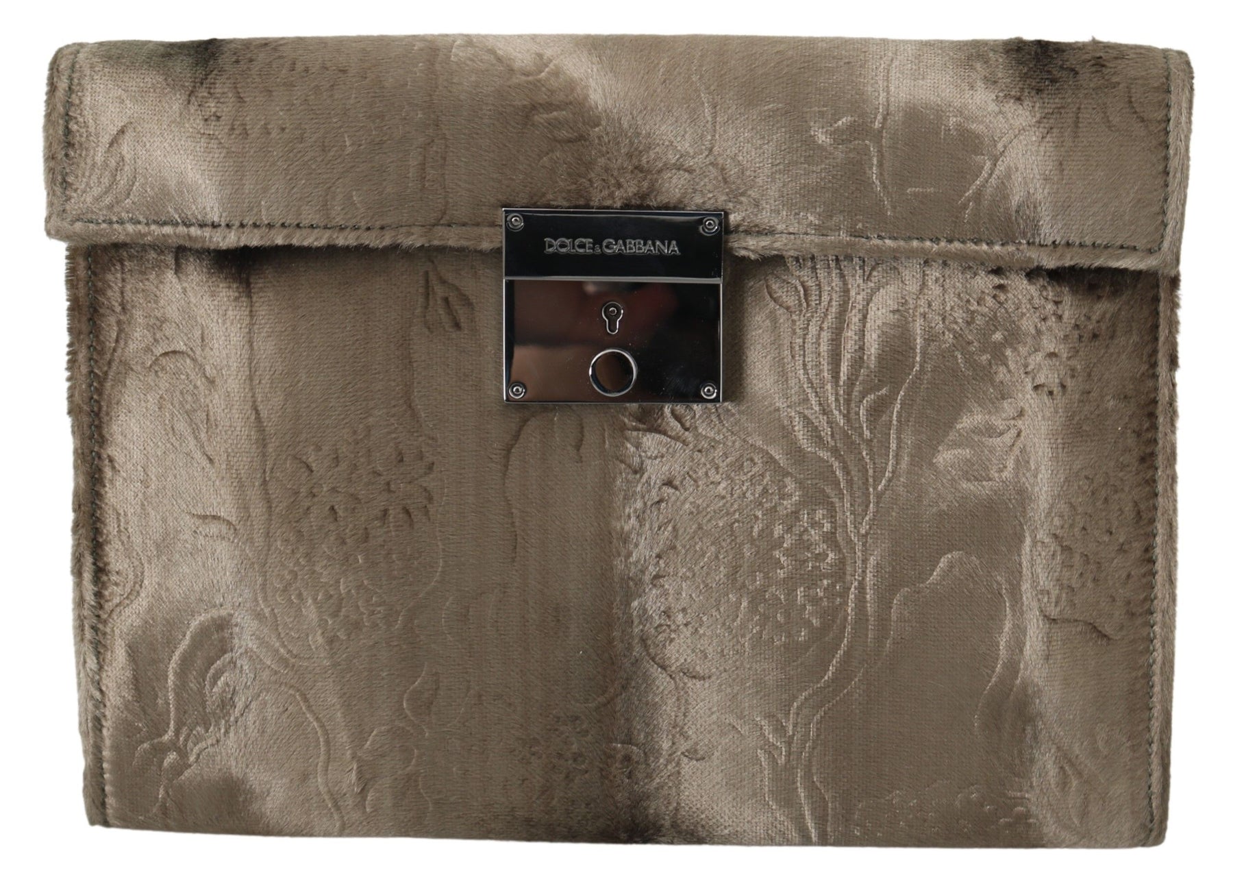 Dolce & Gabbana Beige Velvet Floral Leather Men Document Briefcase | Regal Royce