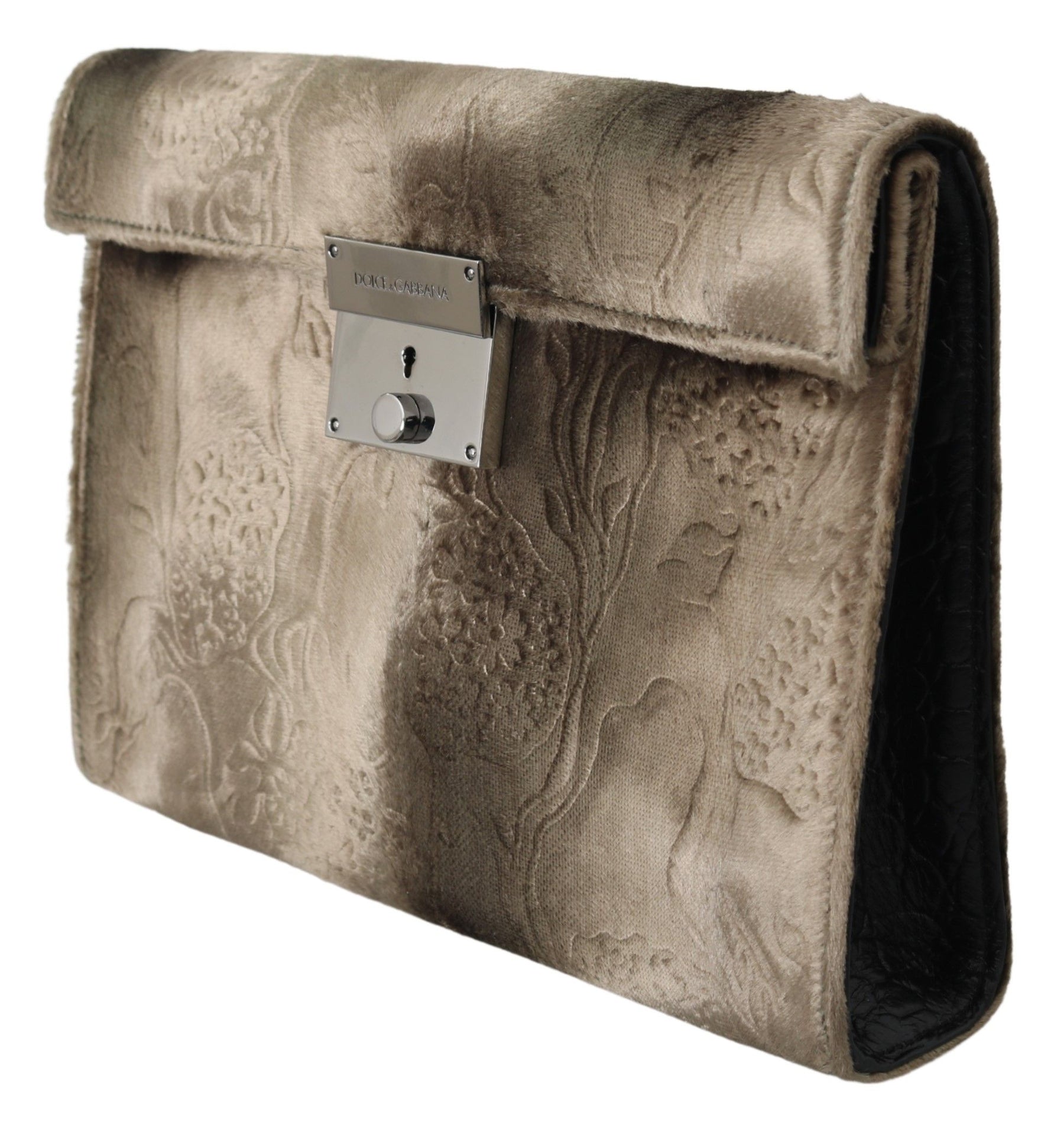 Dolce & Gabbana Beige Velvet Floral Leather Men Document Briefcase | Regal Royce