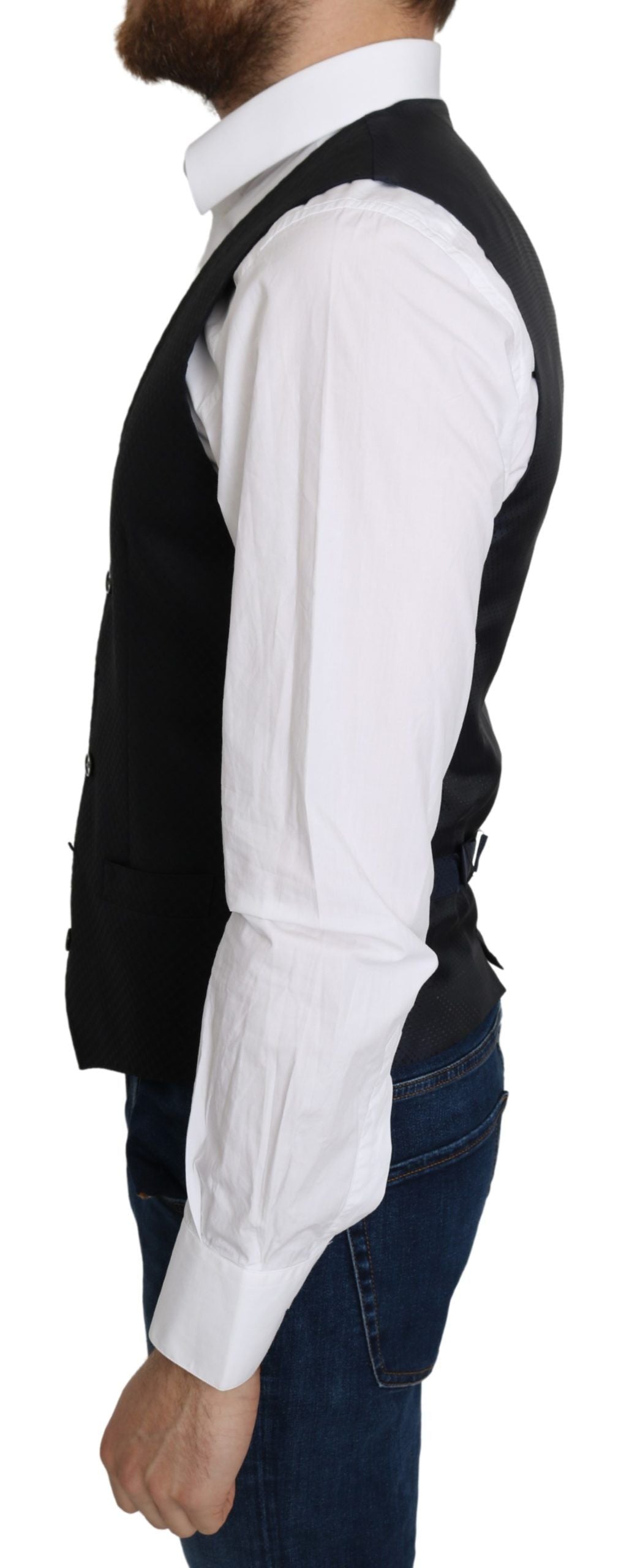 Dolce & Gabbana Blue Silk Romb Pattern Formal Coat Vest | Regal Royce