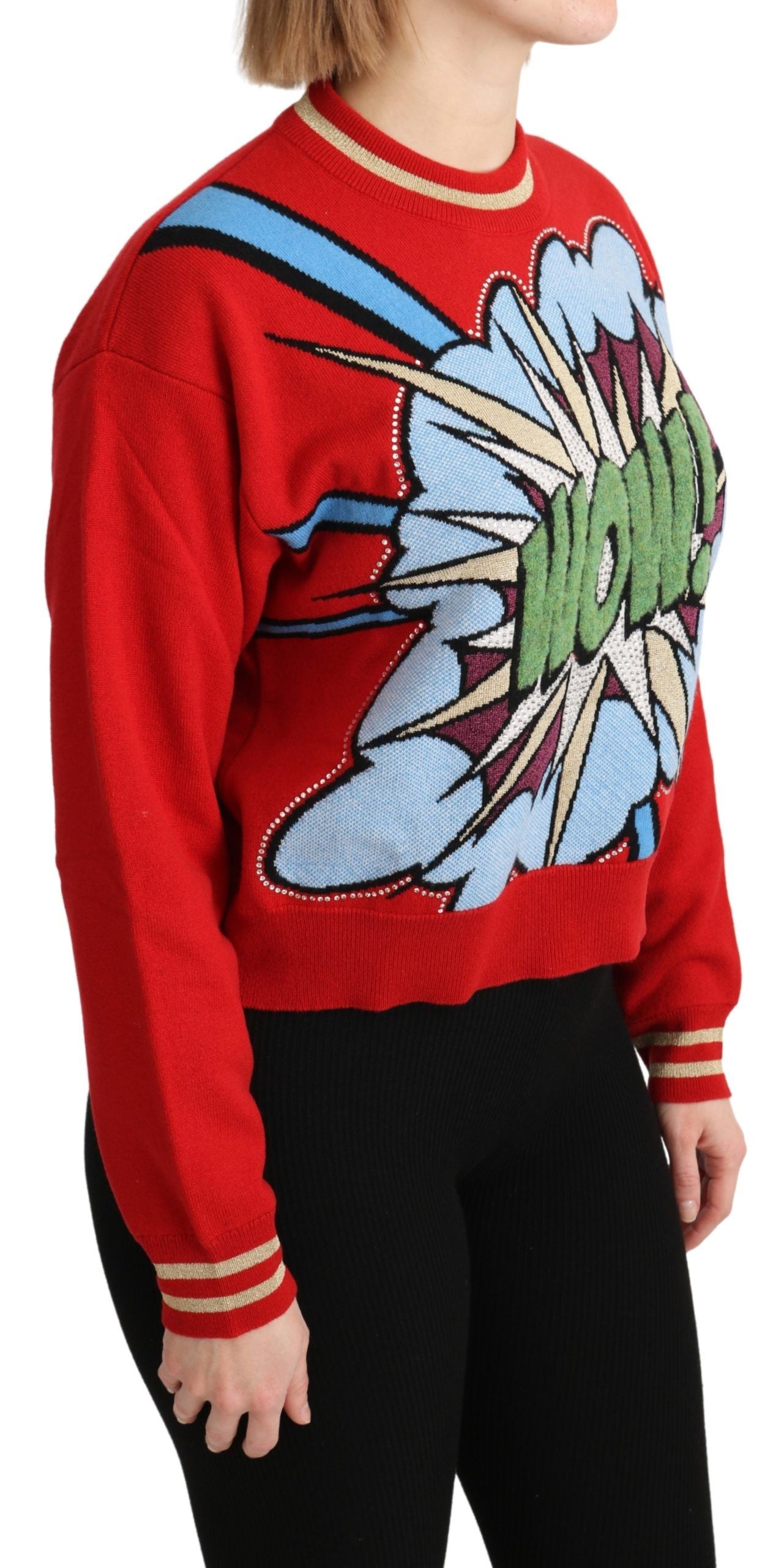 Dolce & Gabbana Red Knitted Cashmere Cartoon Top Sweater | Regal Royce