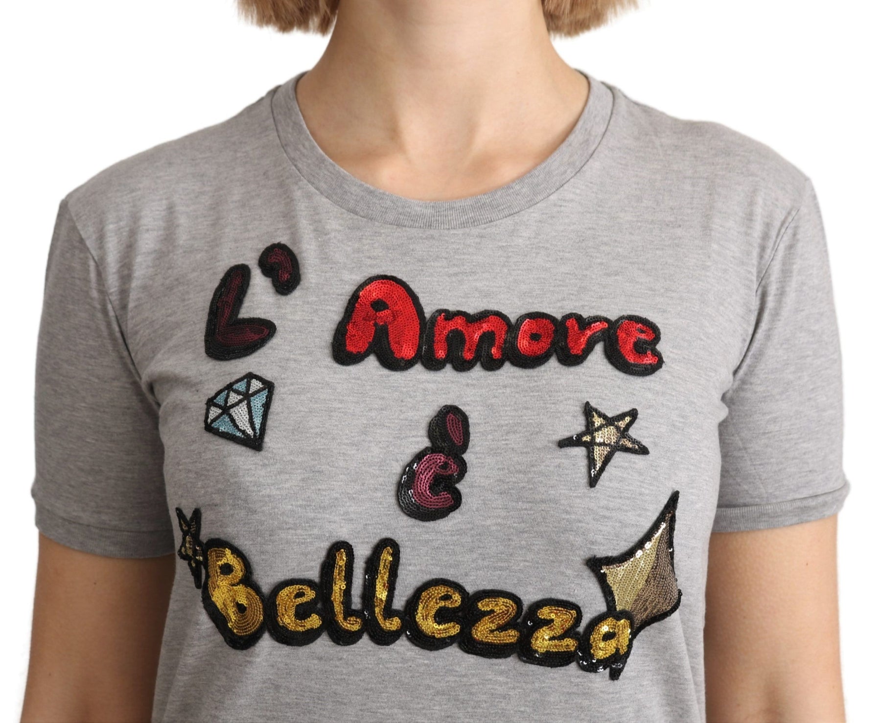 Dolce & Gabbana Gray Cotton Amore e Bellezza Top T-shirt | Regal Royce
