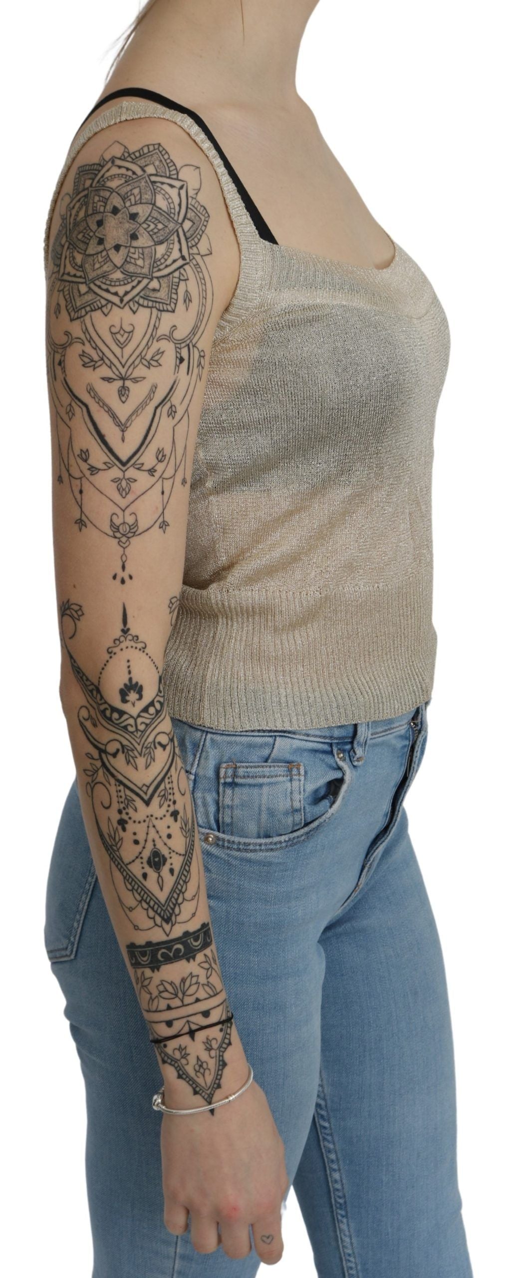 BYBLOS Beige Sleeveless Spaghetti Strap Tank See Through Top | Regal Royce