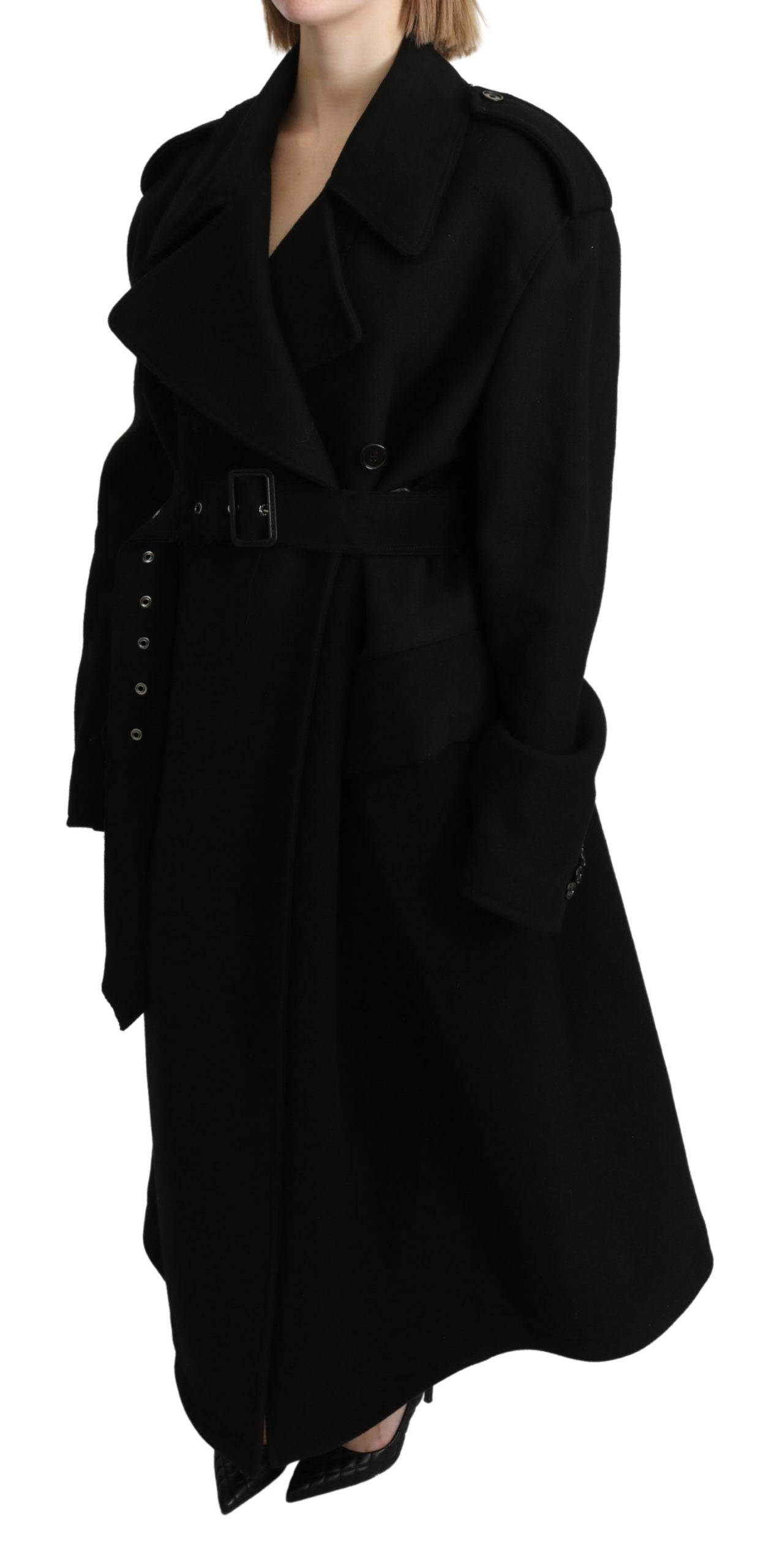 Dolce & Gabbana Virgin Wool Black Blazer Trenchcoat Jacket | Regal Royce
