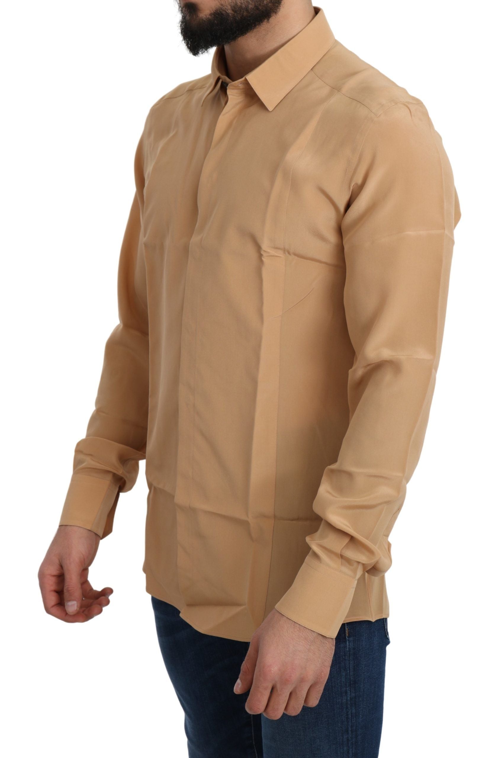 Dolce & Gabbana Yellow 100% Silk GOLD Top Slim Shirt | Regal Royce