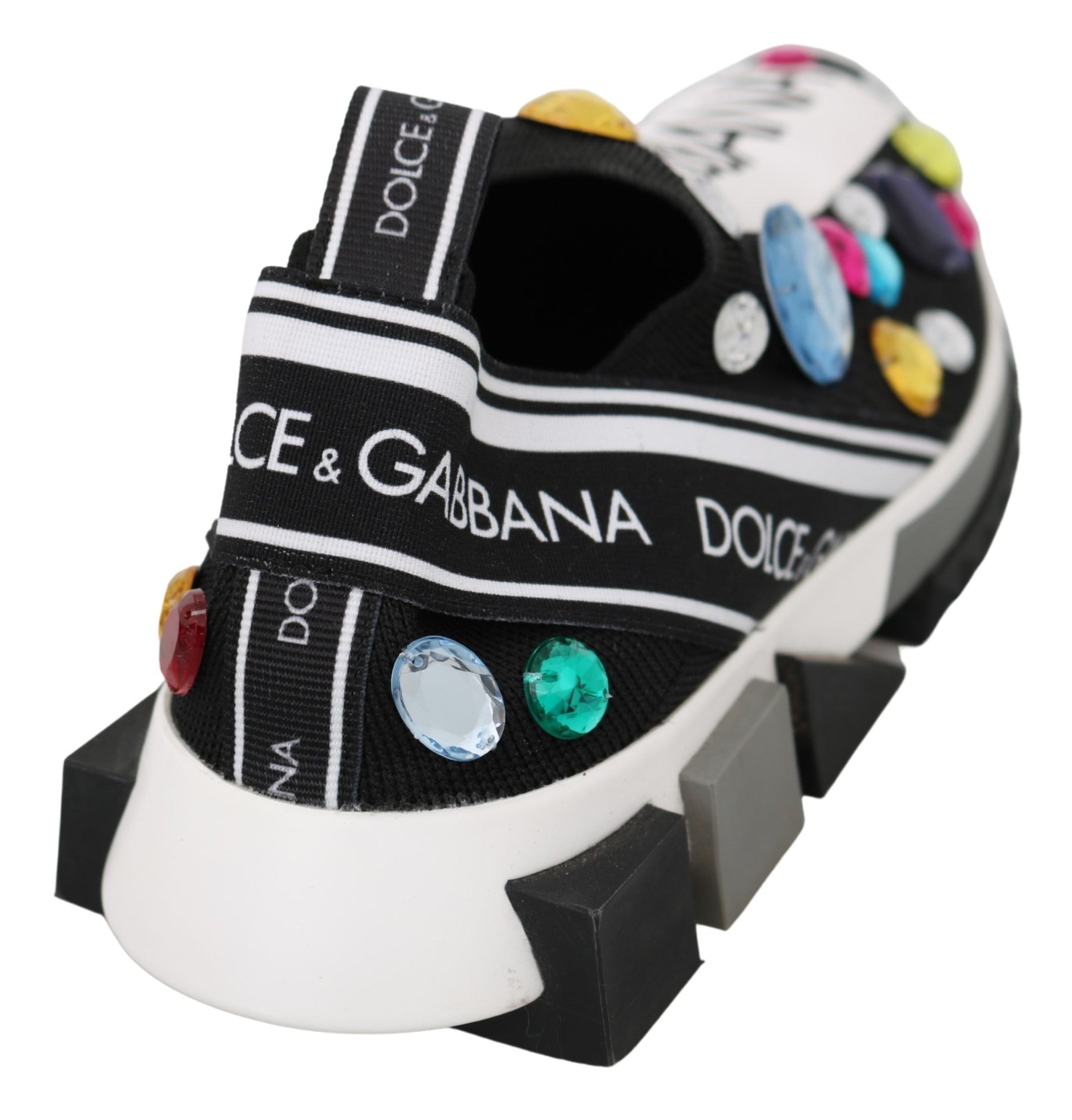 Dolce & Gabbana Black Multicolor Crystal Sneakers Shoes | Regal Royce