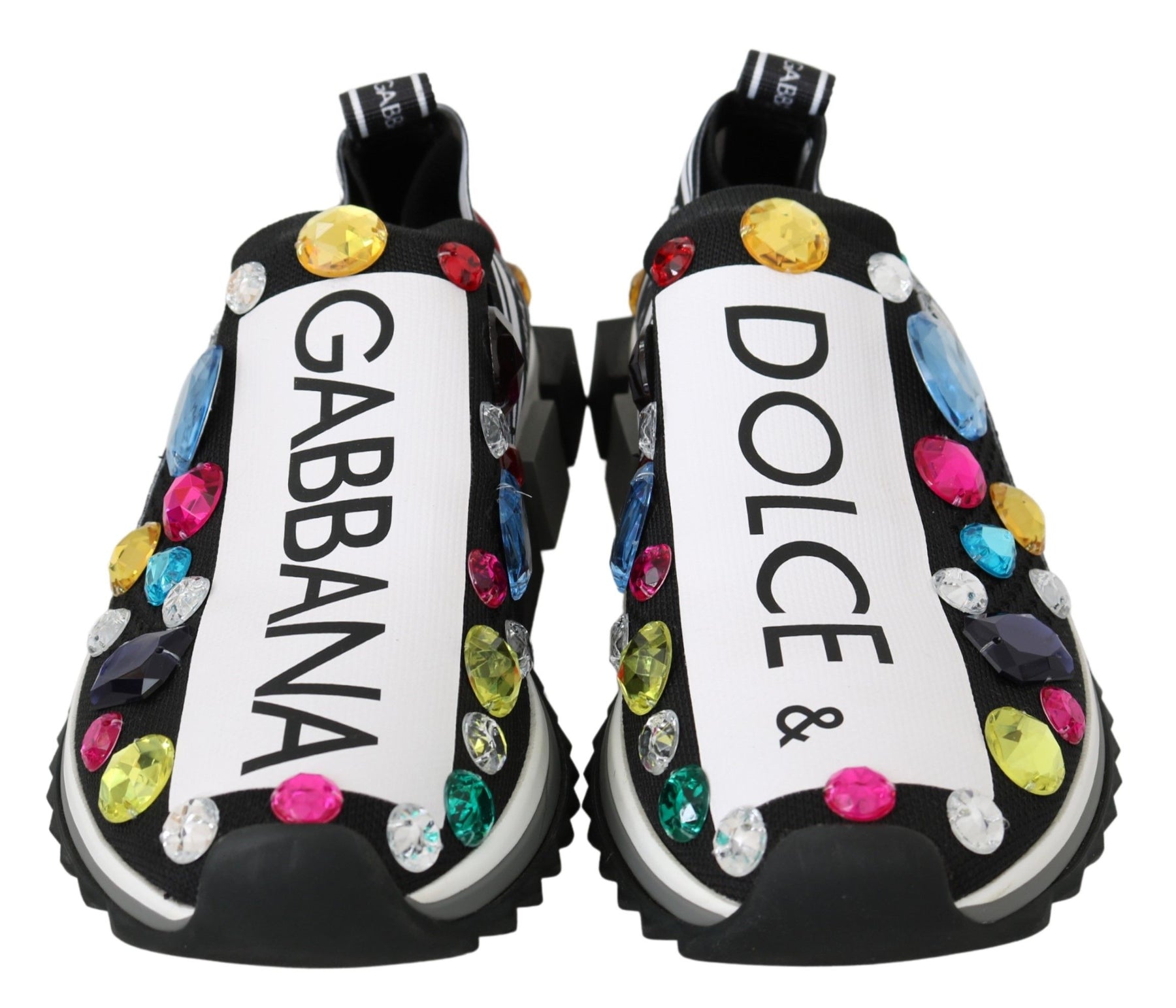 Dolce & Gabbana Black Multicolor Crystal Sneakers Shoes | Regal Royce