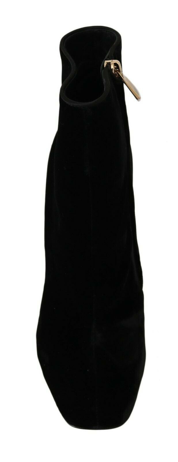 Dolce & Gabbana Black Velvet Crystal Square Heels Shoes | Regal Royce