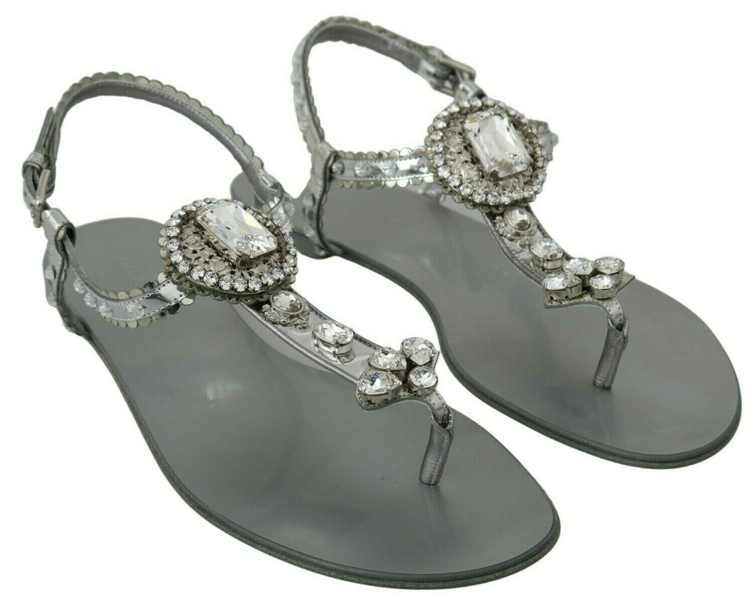 Dolce & Gabbana Silver Crystal Sandals Flip Flops Shoes | Regal Royce