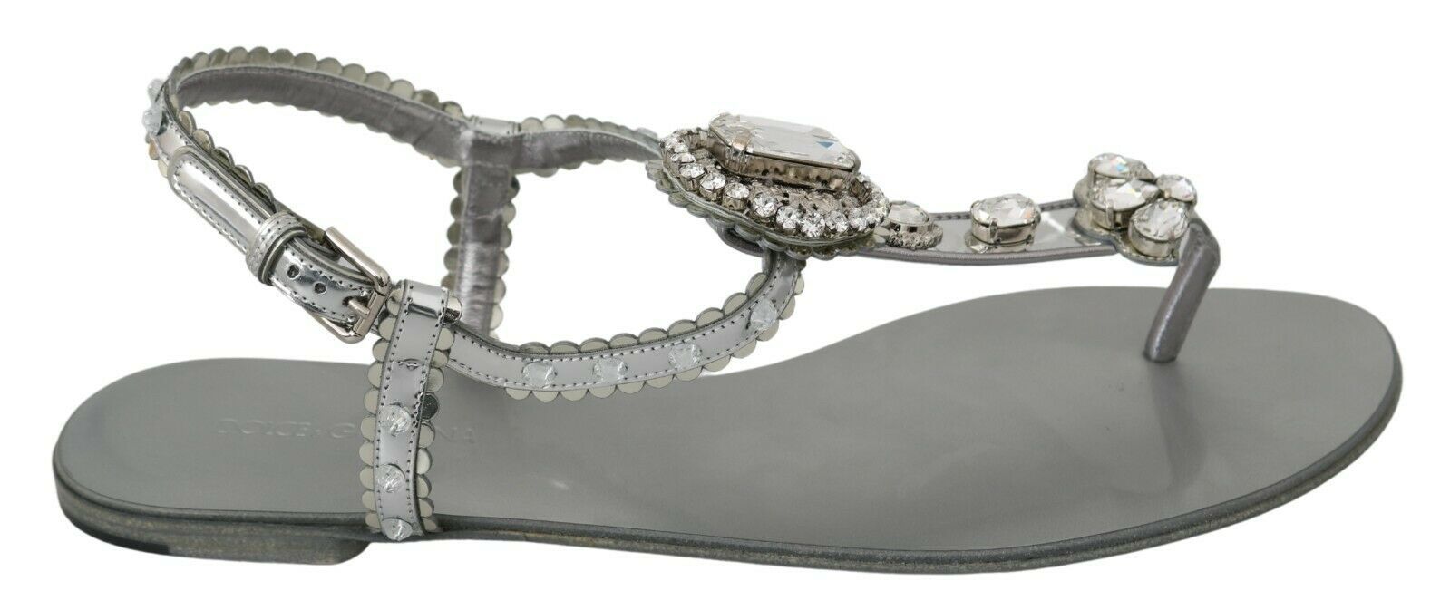 Dolce & Gabbana Silver Crystal Sandals Flip Flops Shoes | Regal Royce