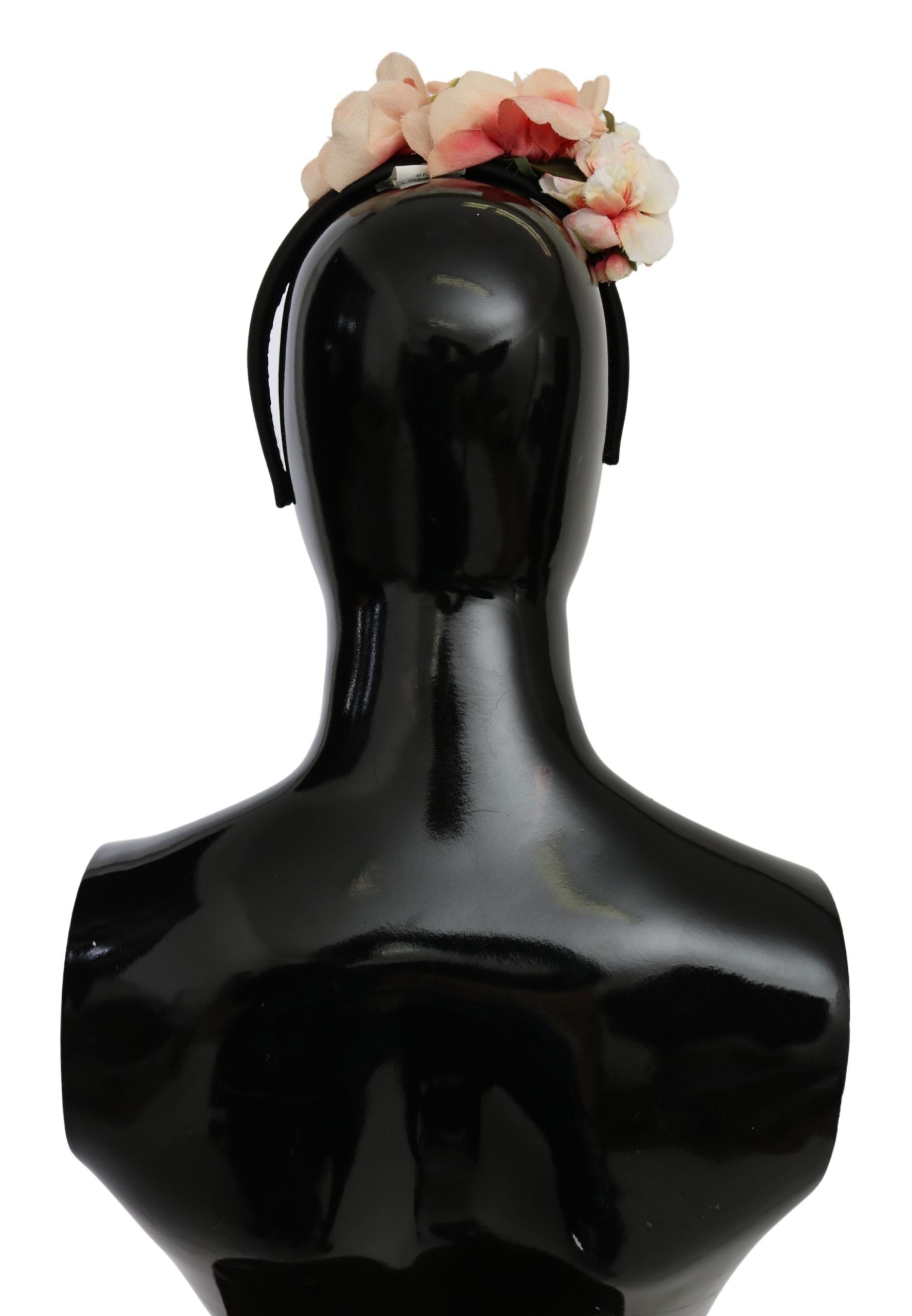 Dolce & Gabbana Pink Silk Black Floral Headband Logo Diadem | Regal Royce