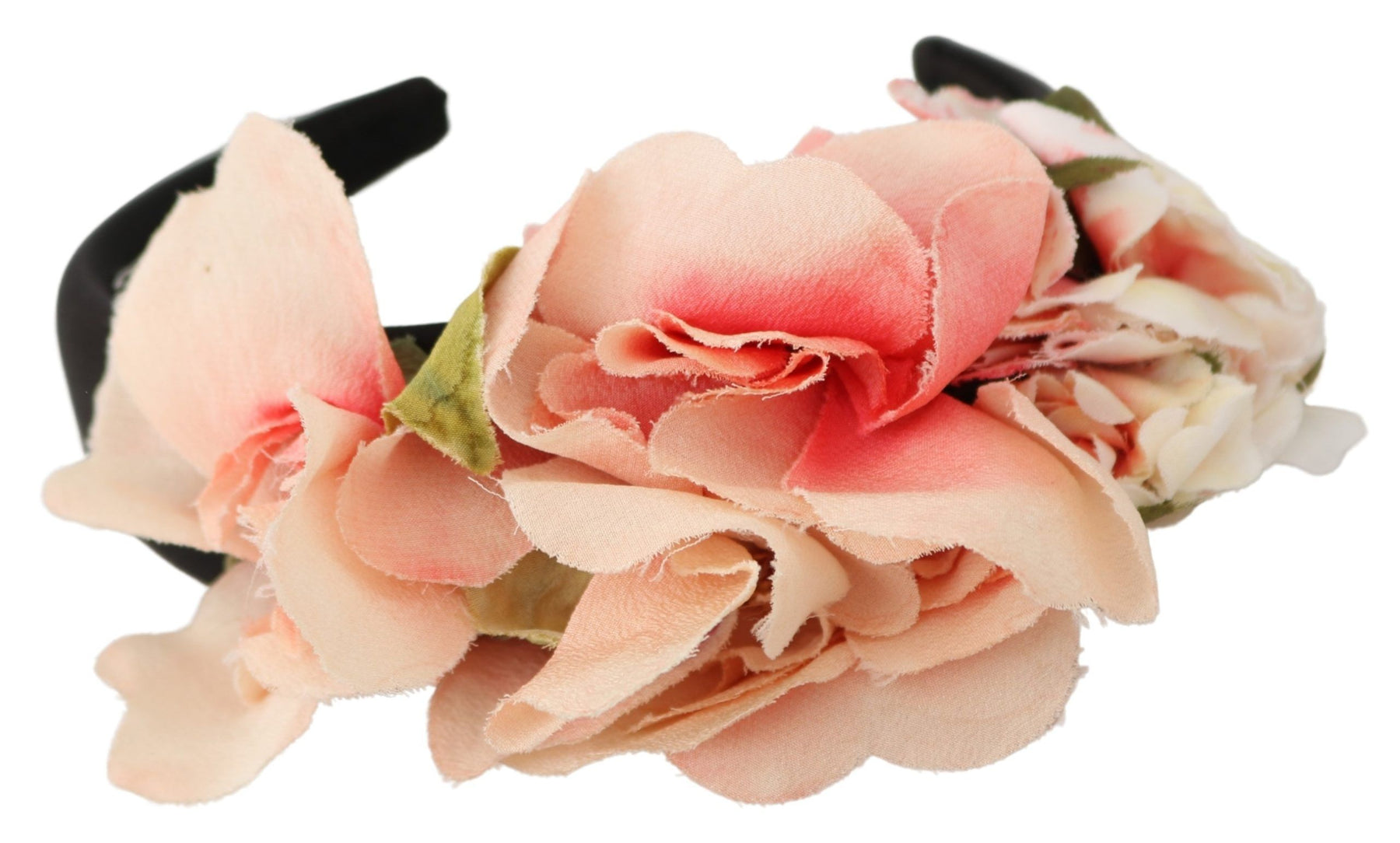 Dolce & Gabbana Pink Silk Black Floral Headband Logo Diadem | Regal Royce