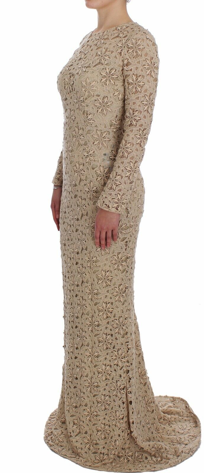 Dolce & Gabbana Beige Floral Lace Sheath Maxi Dress | Regal Royce