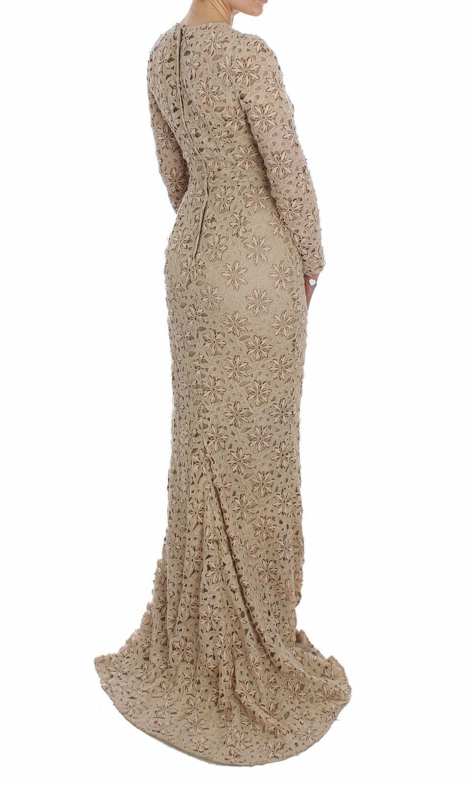 Dolce & Gabbana Beige Floral Lace Sheath Maxi Dress | Regal Royce