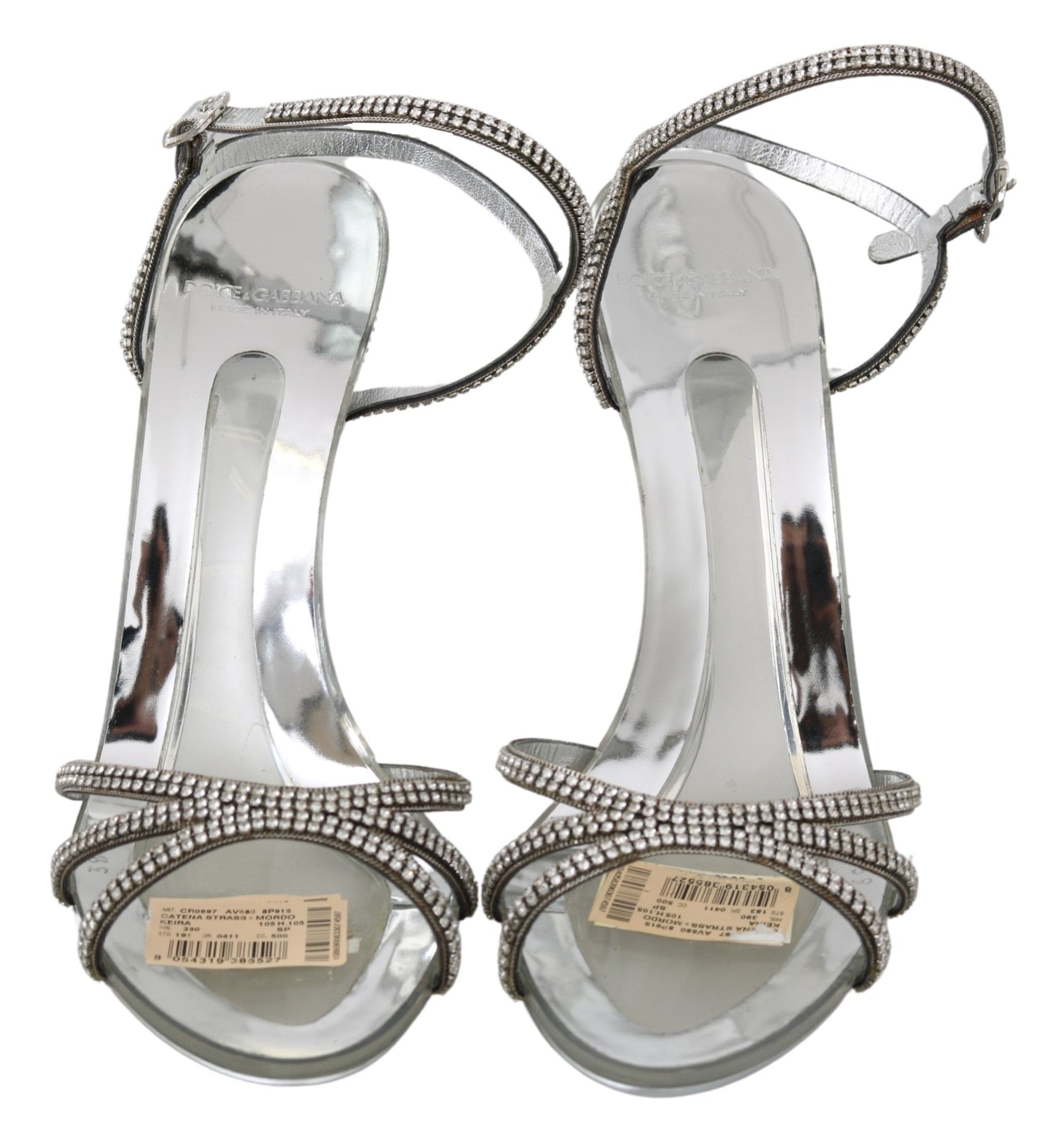 Dolce & Gabbana Silver Crystal Ankle Strap Sandals Shoes | Regal Royce