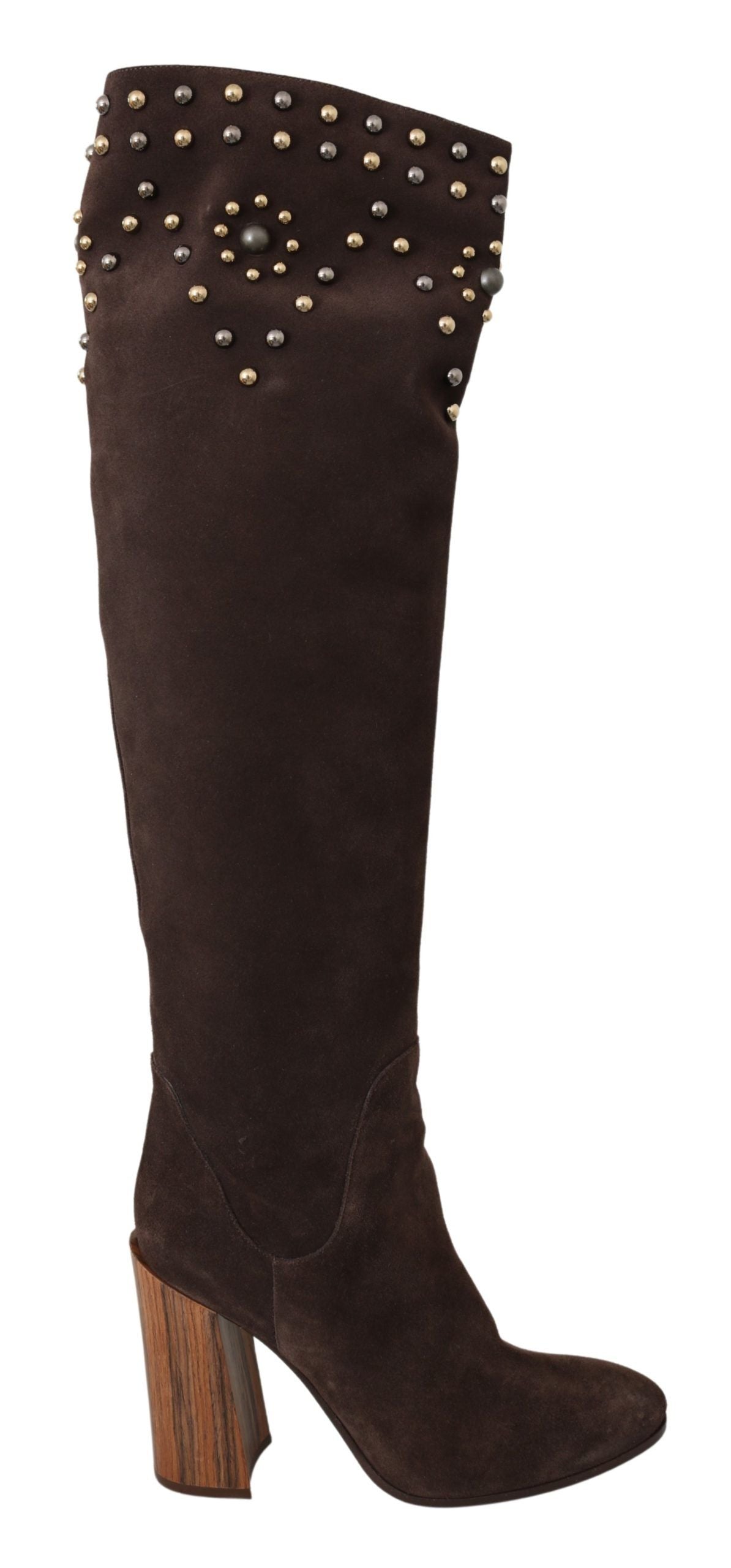Dolce & Gabbana Brown Suede Studded Knee High Shoes Boots | Regal Royce