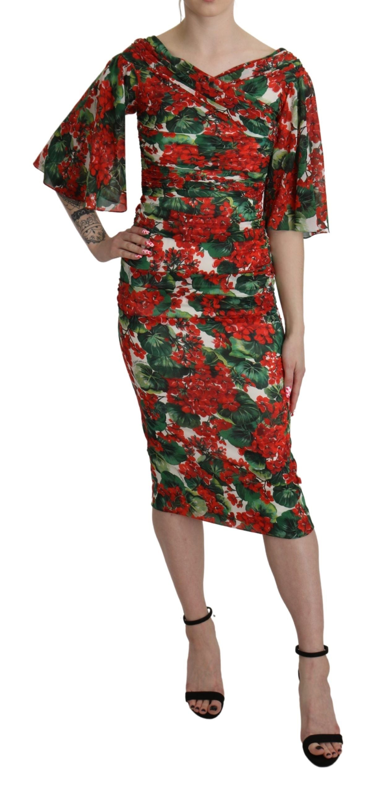 Dolce & Gabbana Red Floral Sheath Midi Silk Stretch Dress | Regal Royce